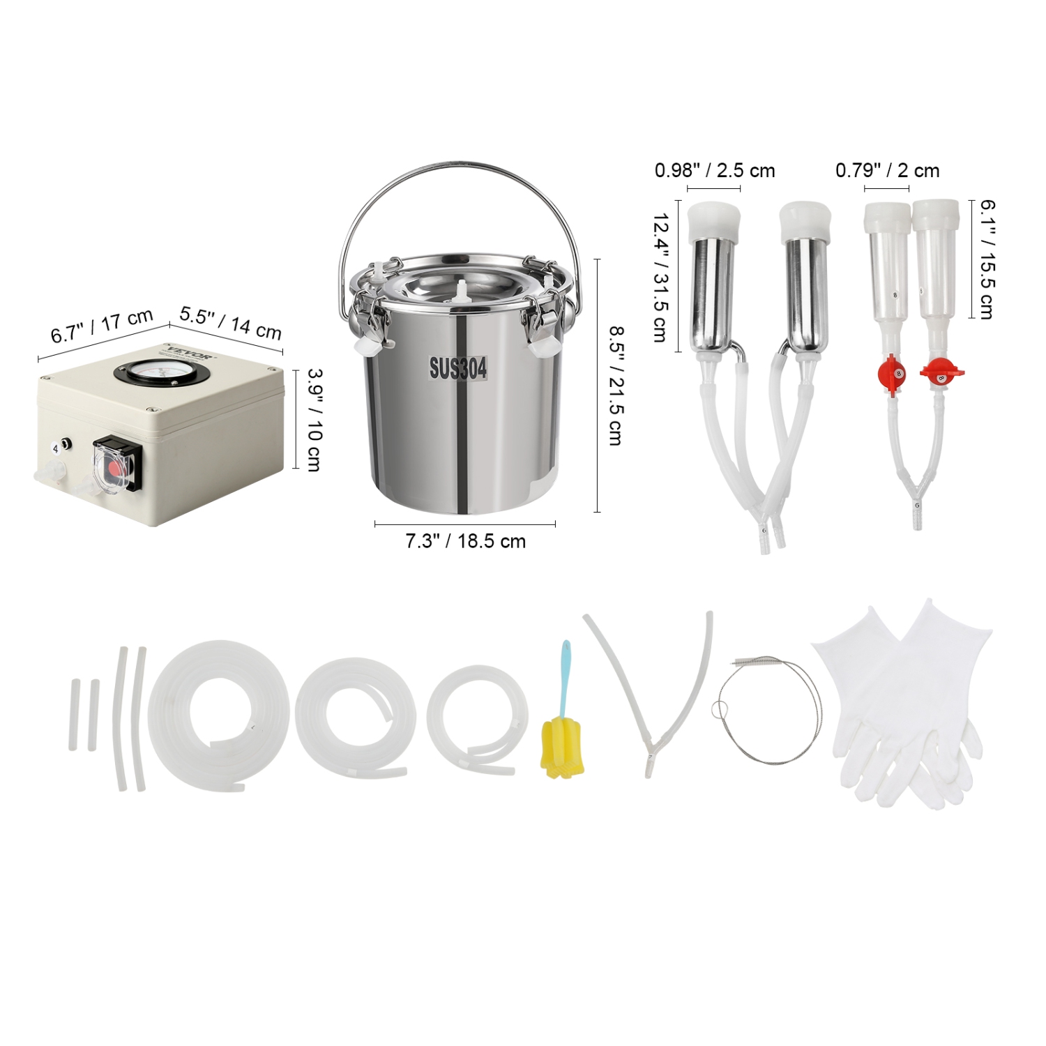 VEVOR Goat Milking Machine, 6 L 304 Stainless Steel Bucket, Electric Automatic Pulsation Vacuum Milker, Portable Milker with Food-grade Silicone Cups