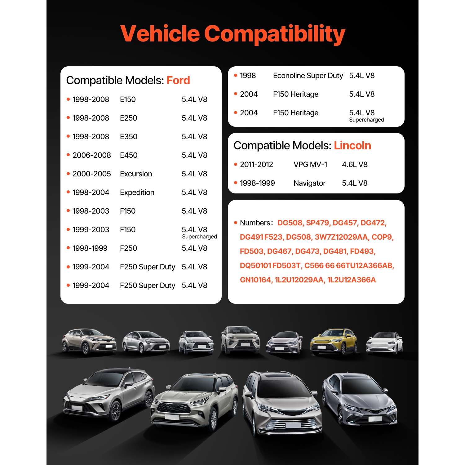 VEVOR Ignition Coil Pack, Set of 8, Compatible with Ford E150 E250 E350 Econoline Super Duty Excursion Expedition F150 VPG MV-1 Lincoln Navigator,