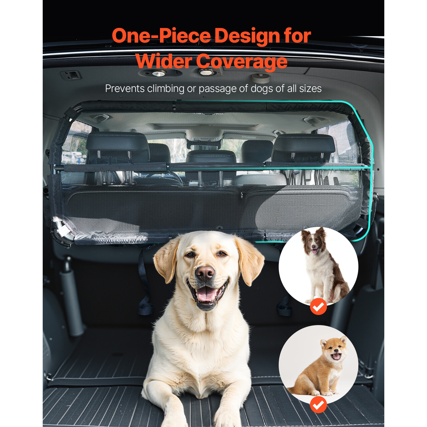 VEVOR 46" Wide Dog Car Barrier, Car Divider for Cargo Area,Vehicle Pet Barrier with See Through Net Mesh,Universal-Fit Dog Car Barrier for