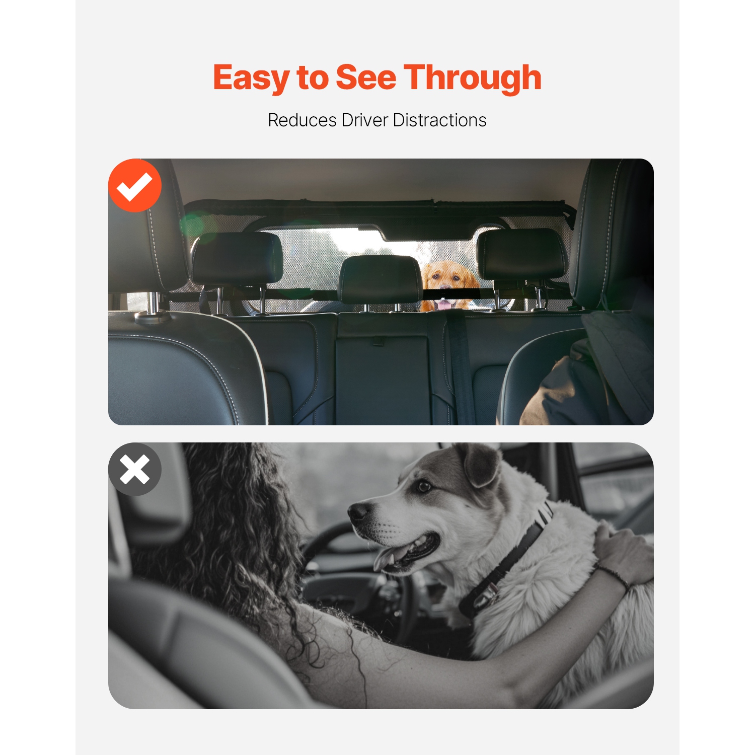 VEVOR 46" Wide Dog Car Barrier, Car Divider for Cargo Area,Vehicle Pet Barrier with See Through Net Mesh,Universal-Fit Dog Car Barrier for