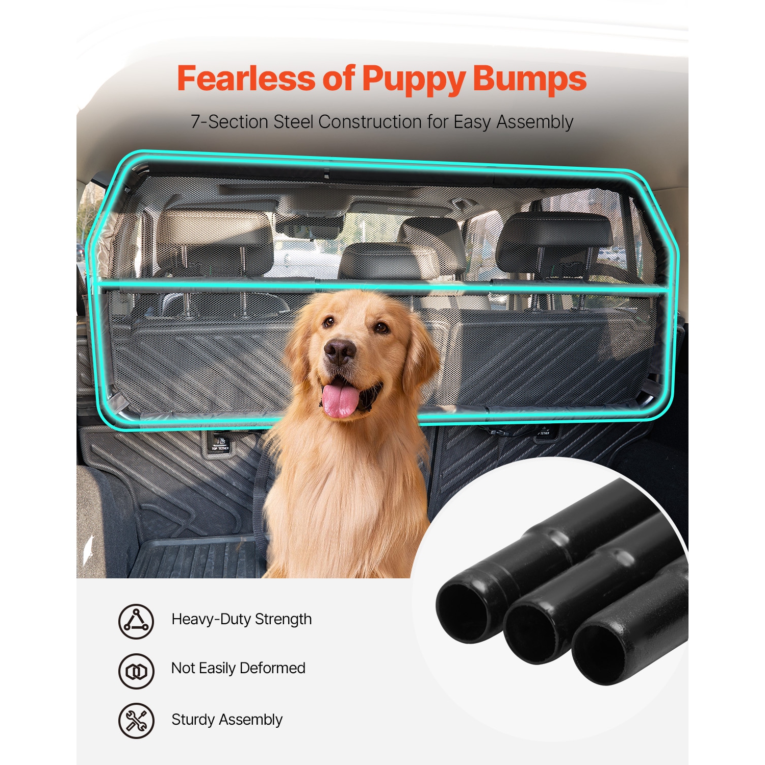 VEVOR 46" Wide Dog Car Barrier, Car Divider for Cargo Area,Vehicle Pet Barrier with See Through Net Mesh,Universal-Fit Dog Car Barrier for