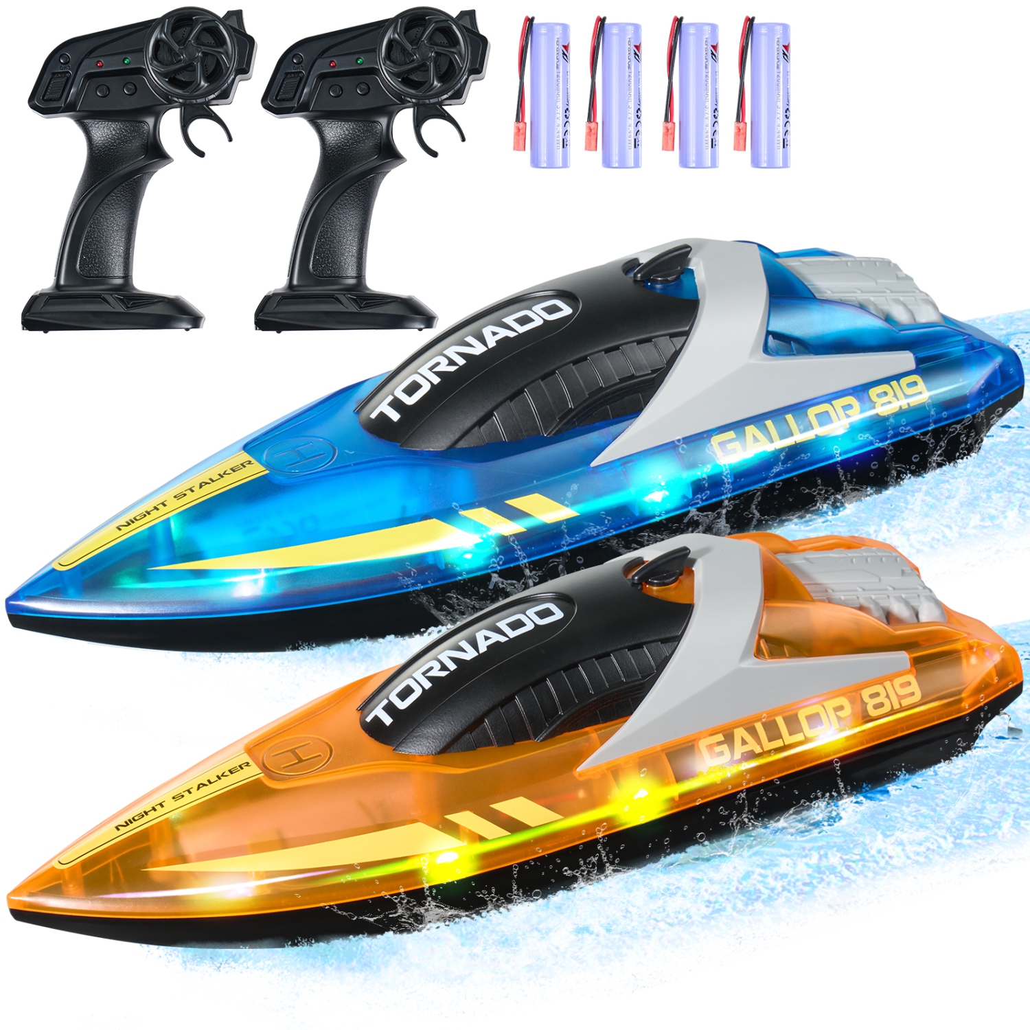 VEVOR 2 Pack RC Boat, 2.4GHz 12 km/h, Remote Control Boat for Pools & Lakes, with LED Light, 4 Rechargeable Batteries, Waterproof, Gift for Adults