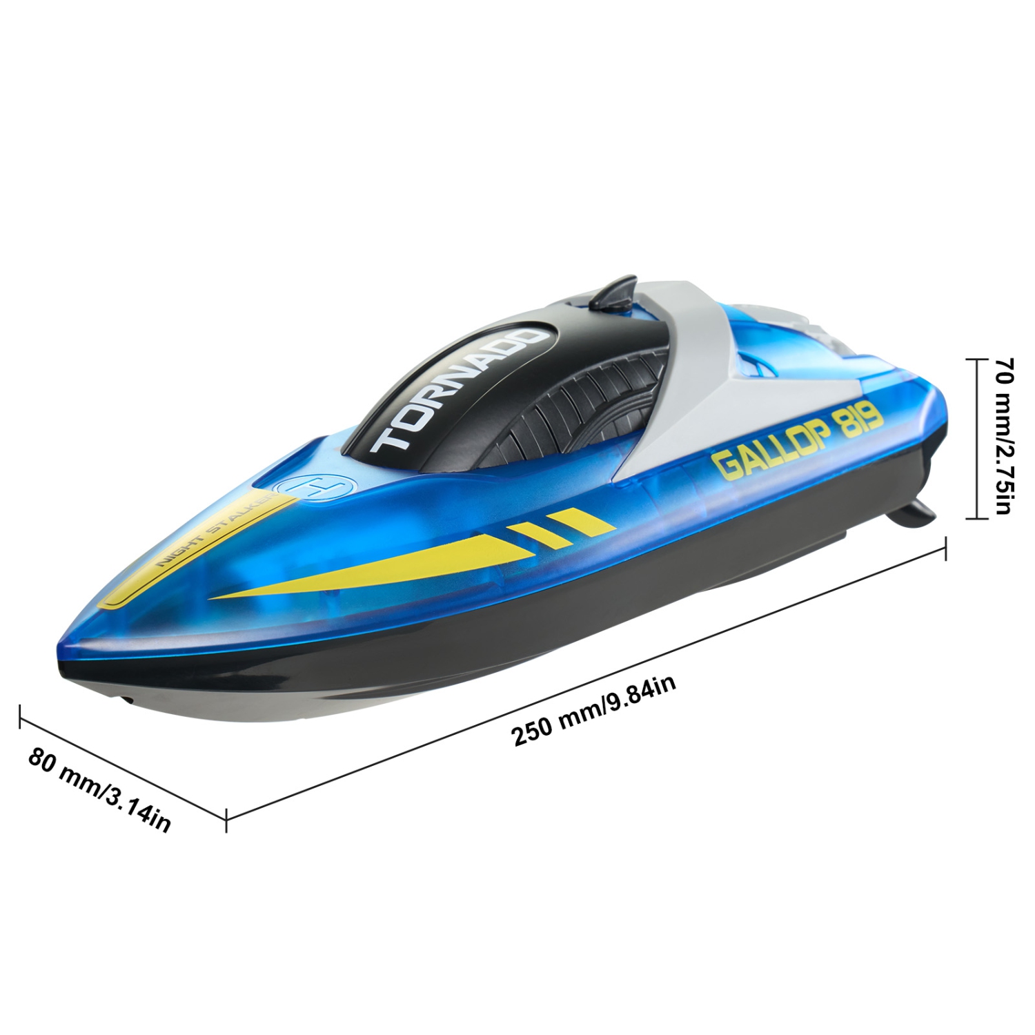 VEVOR 2.4GHz RC Boat, 12 km/h, Remote Control Boat for Pools & Lakes, with LED Light, 2 Rechargeable Batteries, Waterproof, Water Play Toy Gift for