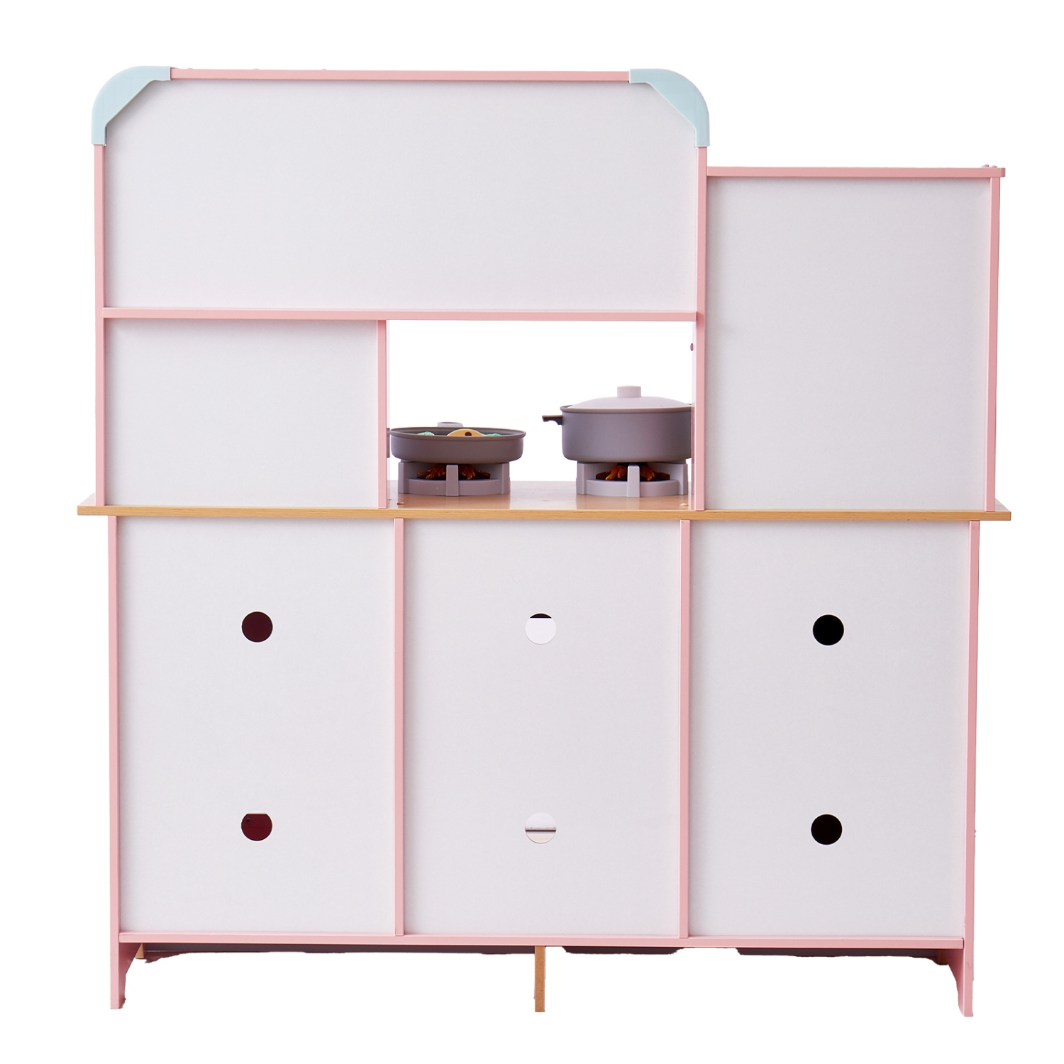 VEVOR Play Kitchen for Kids, Wooden Toy Kitchen Set with Lights and Sounds, with Ice Maker, Oven, Sink, Microwaves, Fridge and Utensil and Fruit