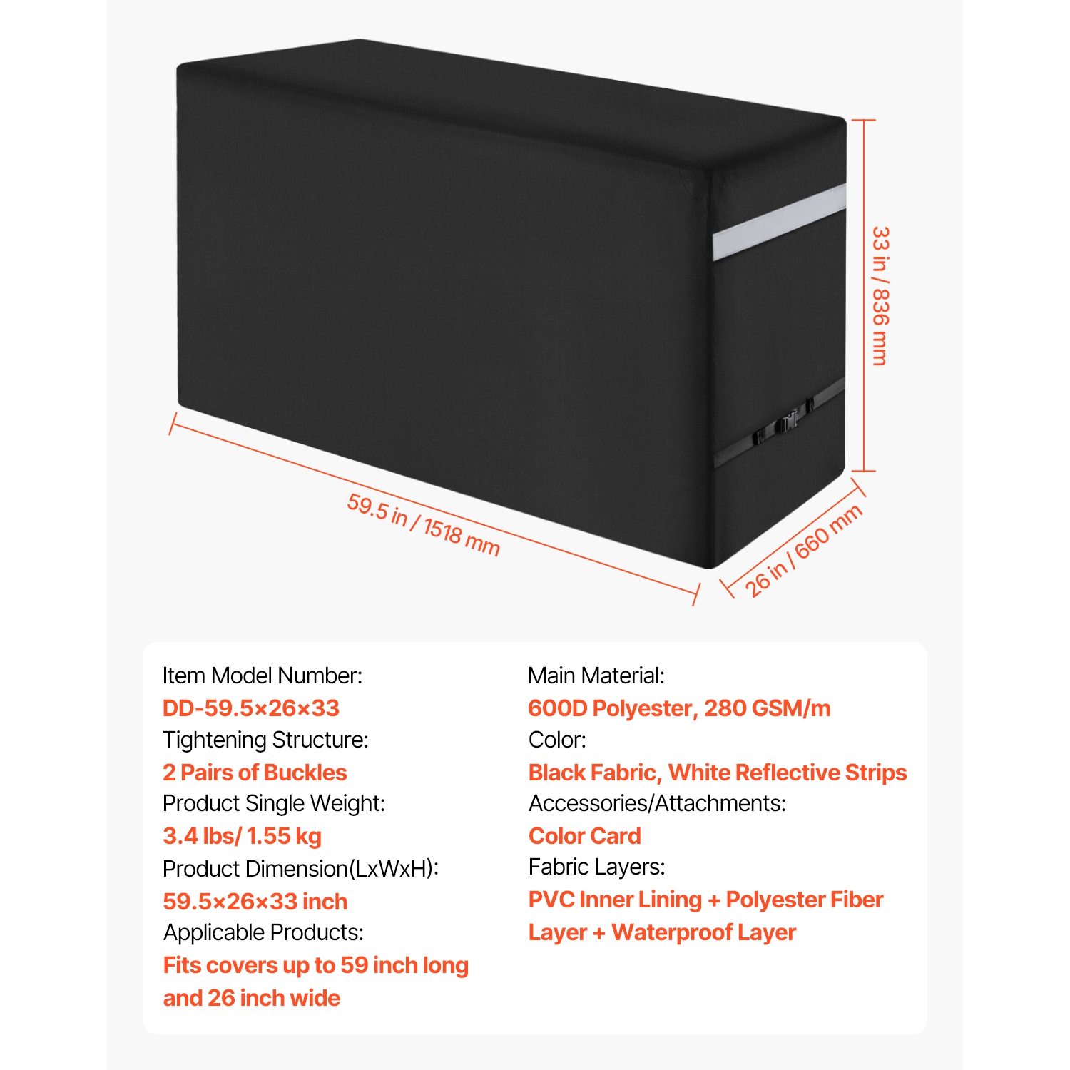 VEVOR 59 inch Grill Cover, BBQ Covers for Outdoor Grills, Waterproof, Fade Resistant, Weather Resistant Heavy Duty 600D Polyester, Easy On/Off, with