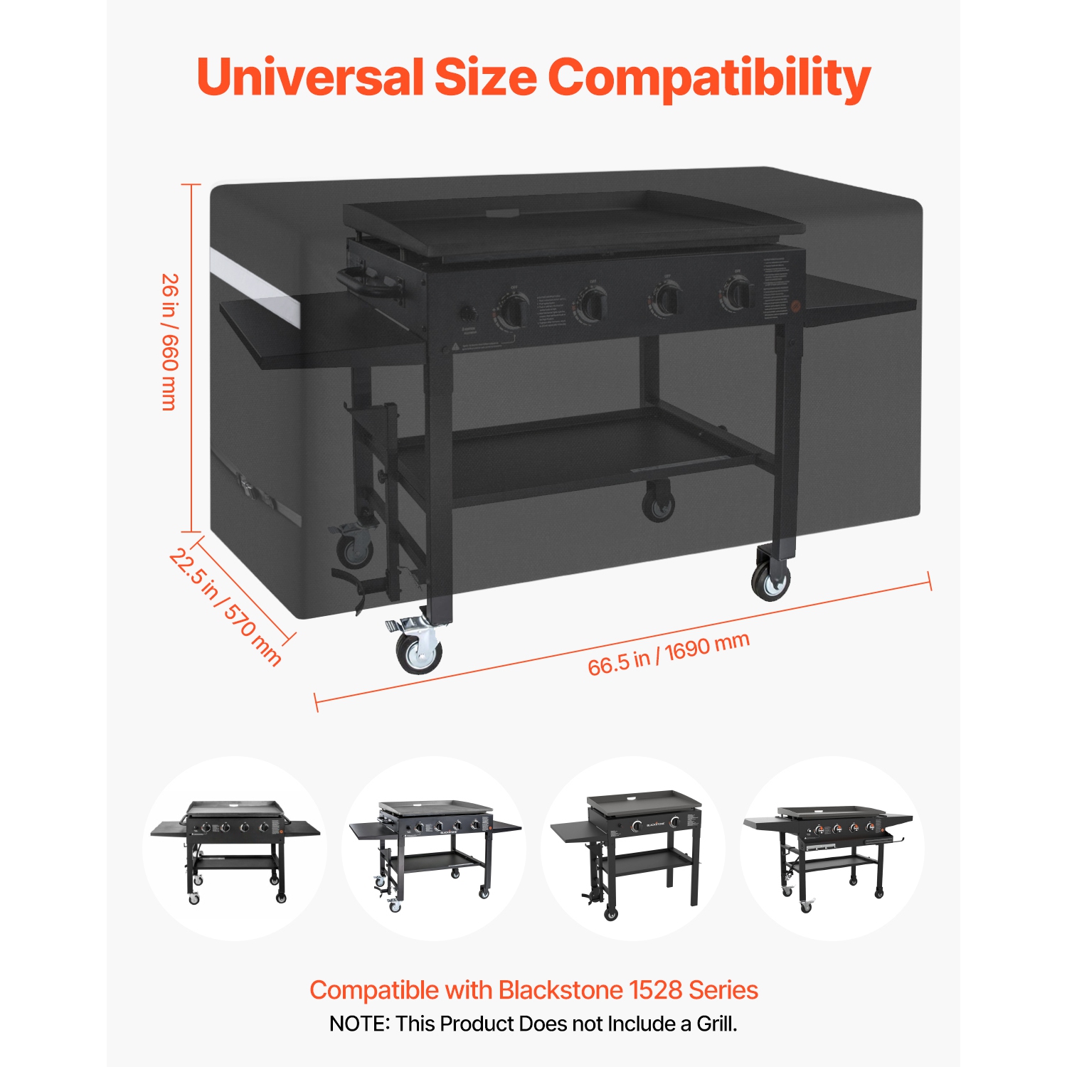 VEVOR 66 inch Grill Cover, BBQ Covers for Outdoor Grills, Waterproof, Fade Resistant, Weather Resistant Heavy Duty 600D Polyester, Easy On/Off, with