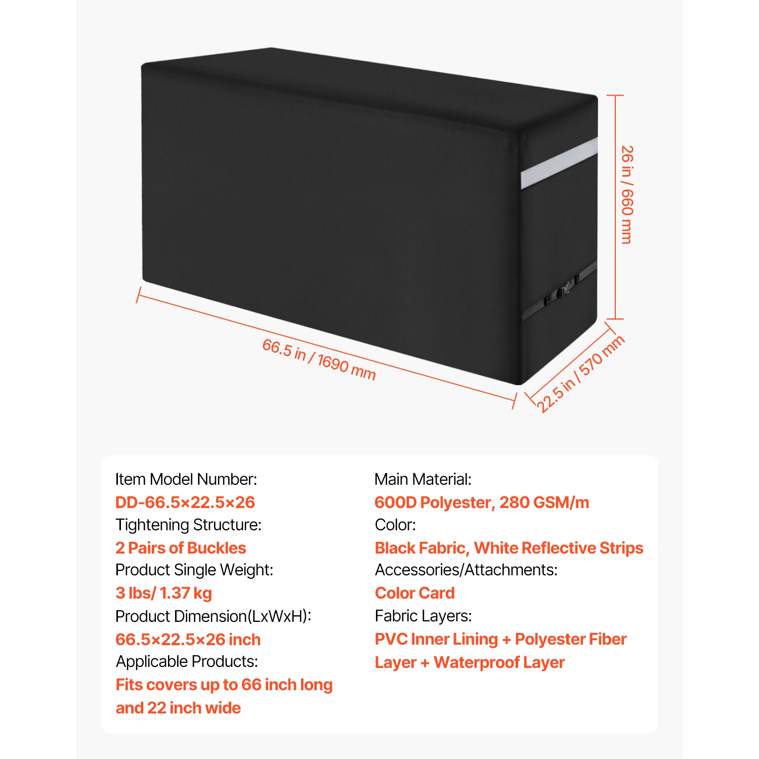 VEVOR 66 inch Grill Cover, BBQ Covers for Outdoor Grills, Waterproof, Fade Resistant, Weather Resistant Heavy Duty 600D Polyester, Easy On/Off, with