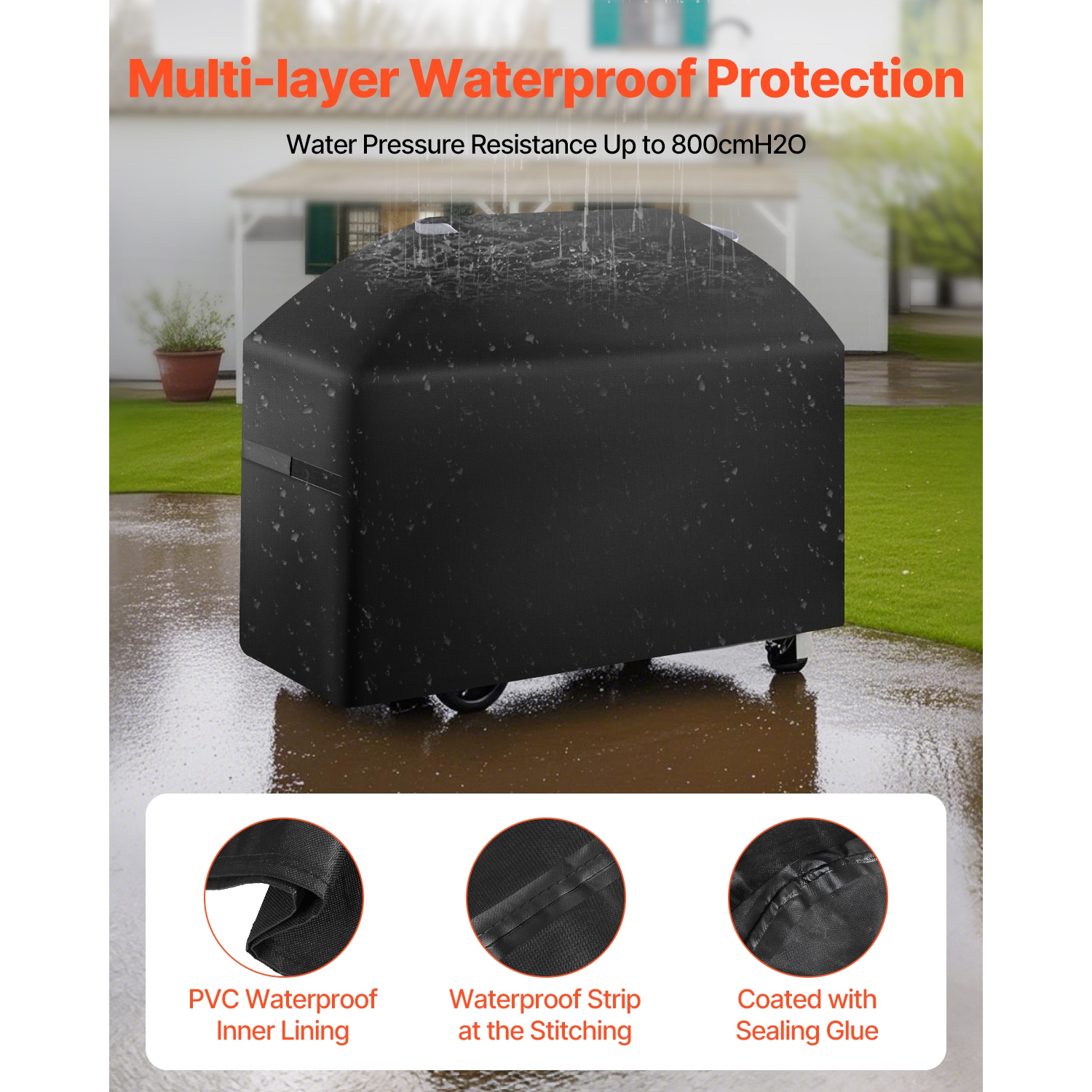 VEVOR 63 inch Grill Cover, BBQ Covers for Outdoor Grills, Waterproof, Fade Resistant, Weather Resistant Heavy Duty 600D Polyester, Easy On/Off, with