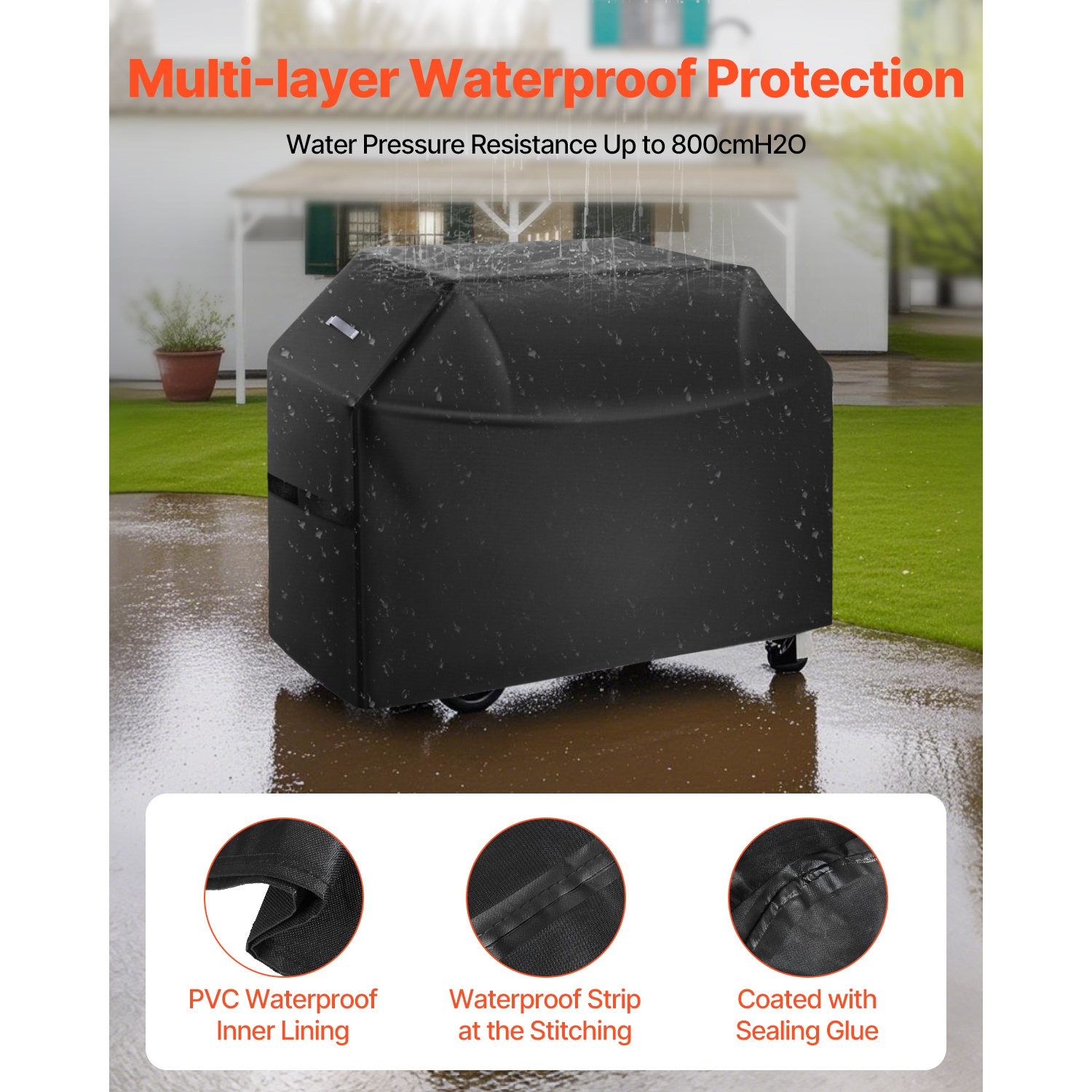 VEVOR 60 inch Grill Cover, BBQ Covers for Outdoor Grills, Waterproof, Fade Resistant, Weather Resistant Heavy Duty 600D Polyester, Easy On/Off, with