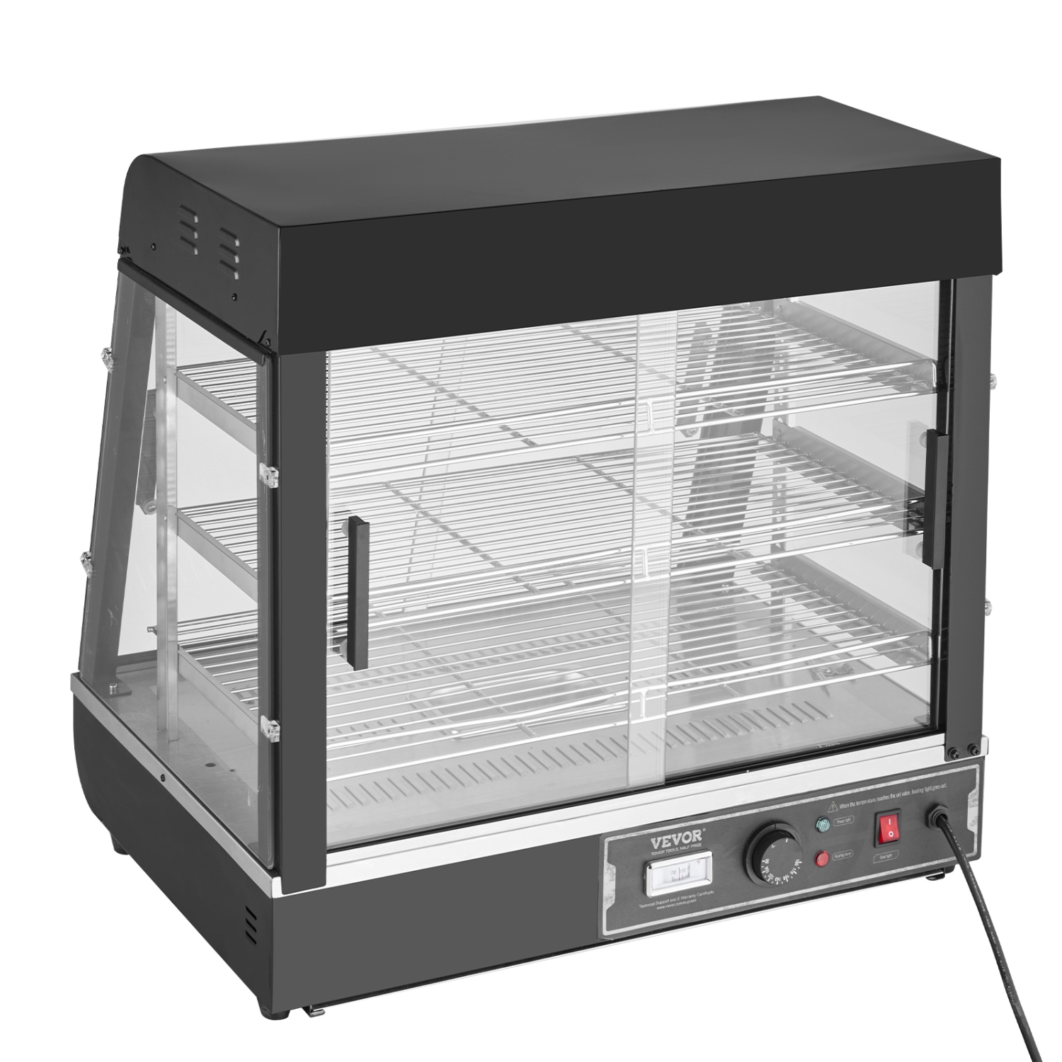 VEVOR 3-Tier Commercial Food Warmer Display, 1200W with Light, Adjustable Shelf and Temperature Display, 86℉~185℉ Steam Heating, 111L for Hamburger,