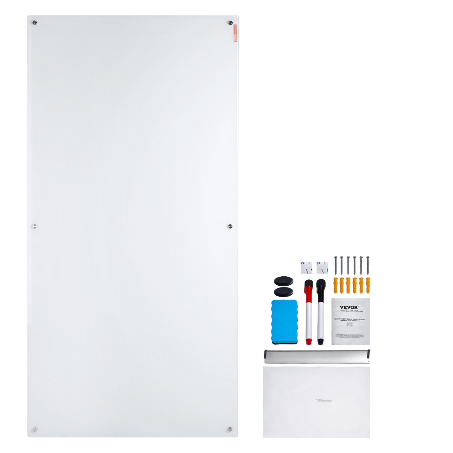 VEVOR 72"x36" Magnetic Glass Whiteboard, Dry Erase Board, Wall-Mounted Large White Glassboard Frameless, with Marker Tray, an Eraser and 2 Markers,
