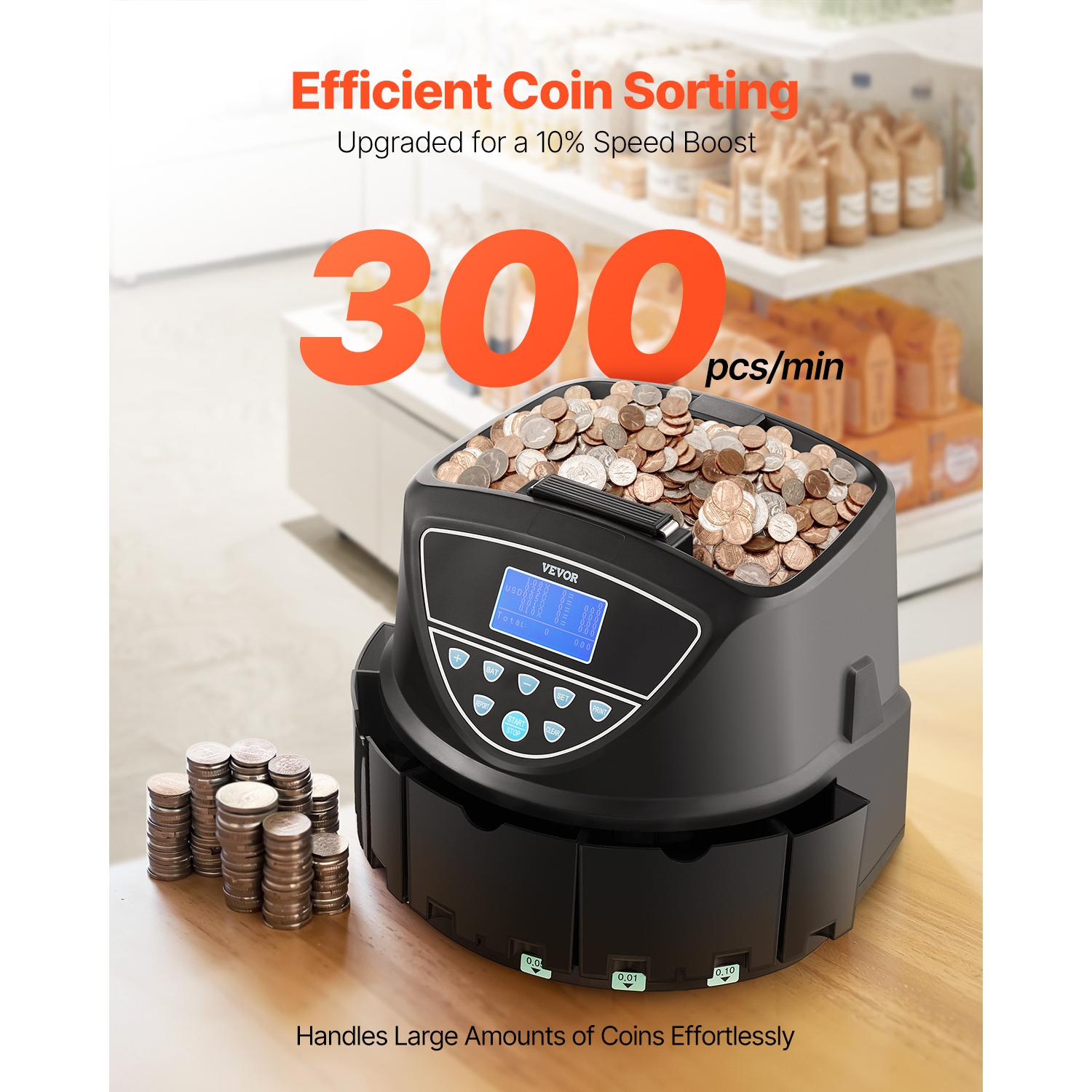 VEVOR USD Coin Sorter Machine for 5 Kinds of USD Coins, Coin Sorter and Wrapper Machine Holds up to 2000 Coins, Screen Display Coin Storage Included