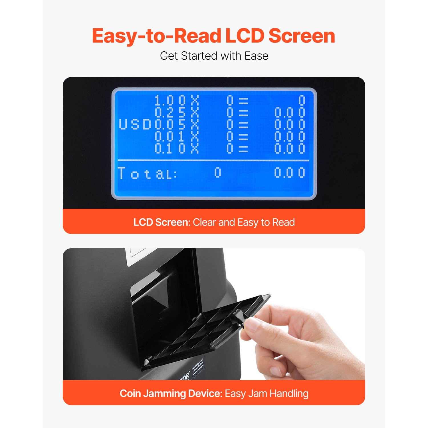 VEVOR USD Coin Sorter Machine for 5 Kinds of USD Coins, Coin Sorter and Wrapper Machine Holds up to 2000 Coins, Screen Display Coin Storage Included