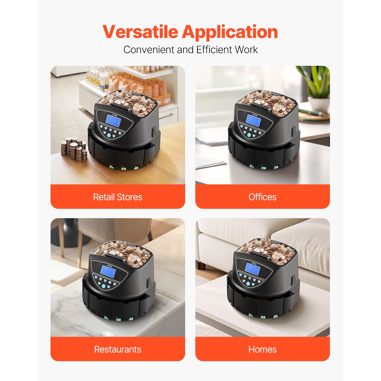 VEVOR USD Coin Sorter Machine for 5 Kinds of USD Coins, Coin Sorter and Wrapper Machine Holds up to 2000 Coins, Screen Display Coin Storage Included