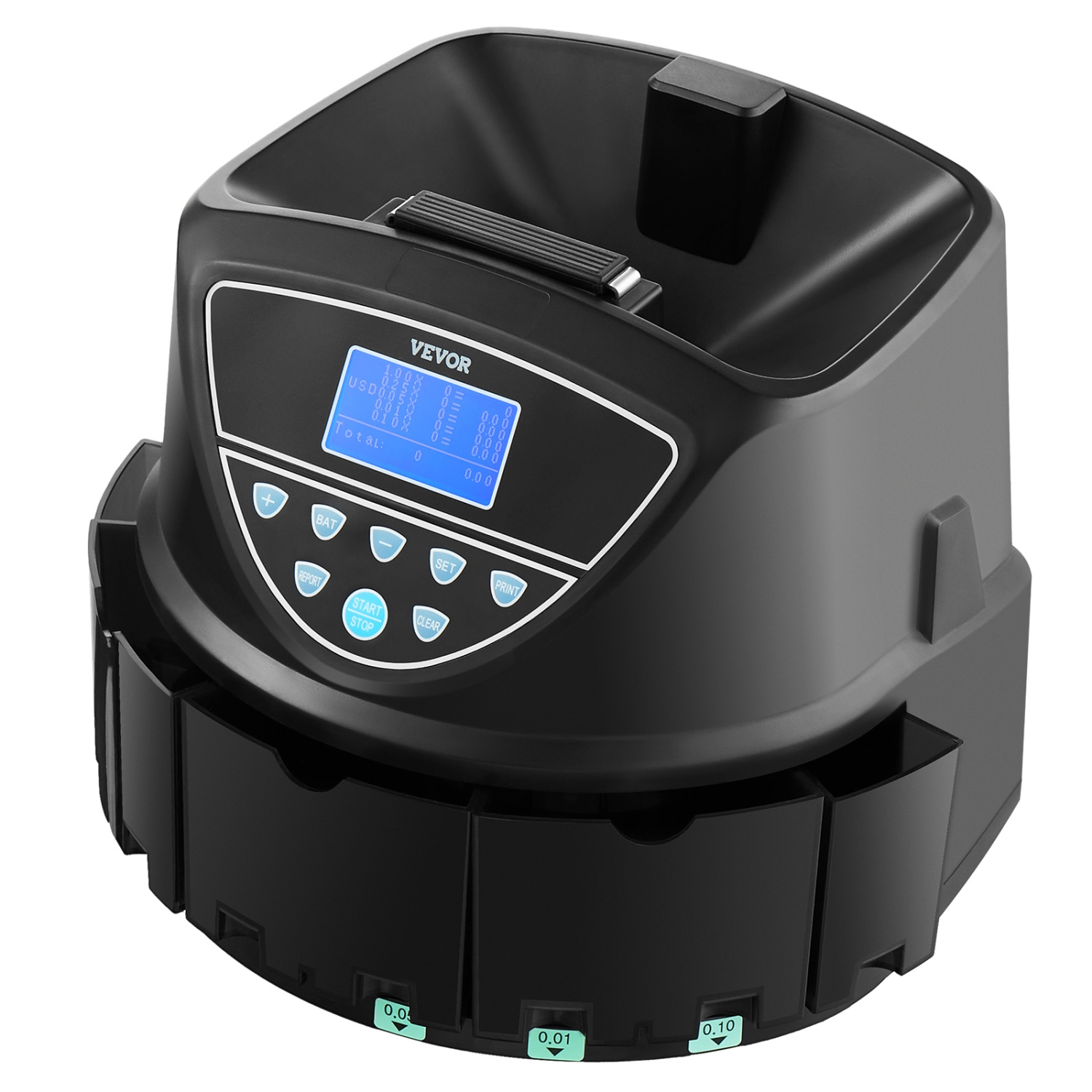 VEVOR USD Coin Sorter Machine for 5 Kinds of USD Coins, Coin Sorter and Wrapper Machine Holds up to 2000 Coins, Screen Display Coin Storage Included