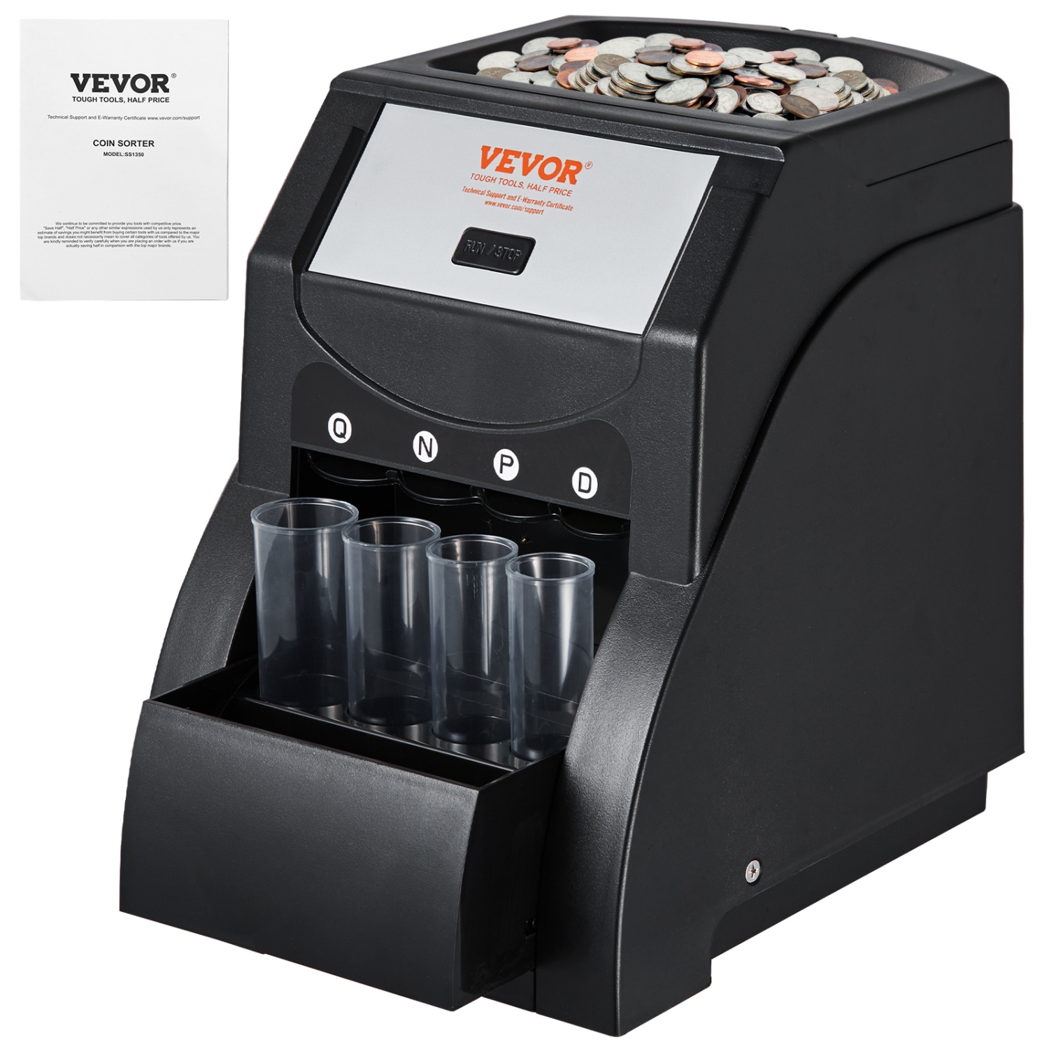 VEVOR USD Coin Sorter Machine for USD Coin 1￠ 5￠ 10￠ 25￠, Sorts up to 230 Coins/min, Coin Sorter and Wrapper Machine Holds 200 Coins Included 4 Coin