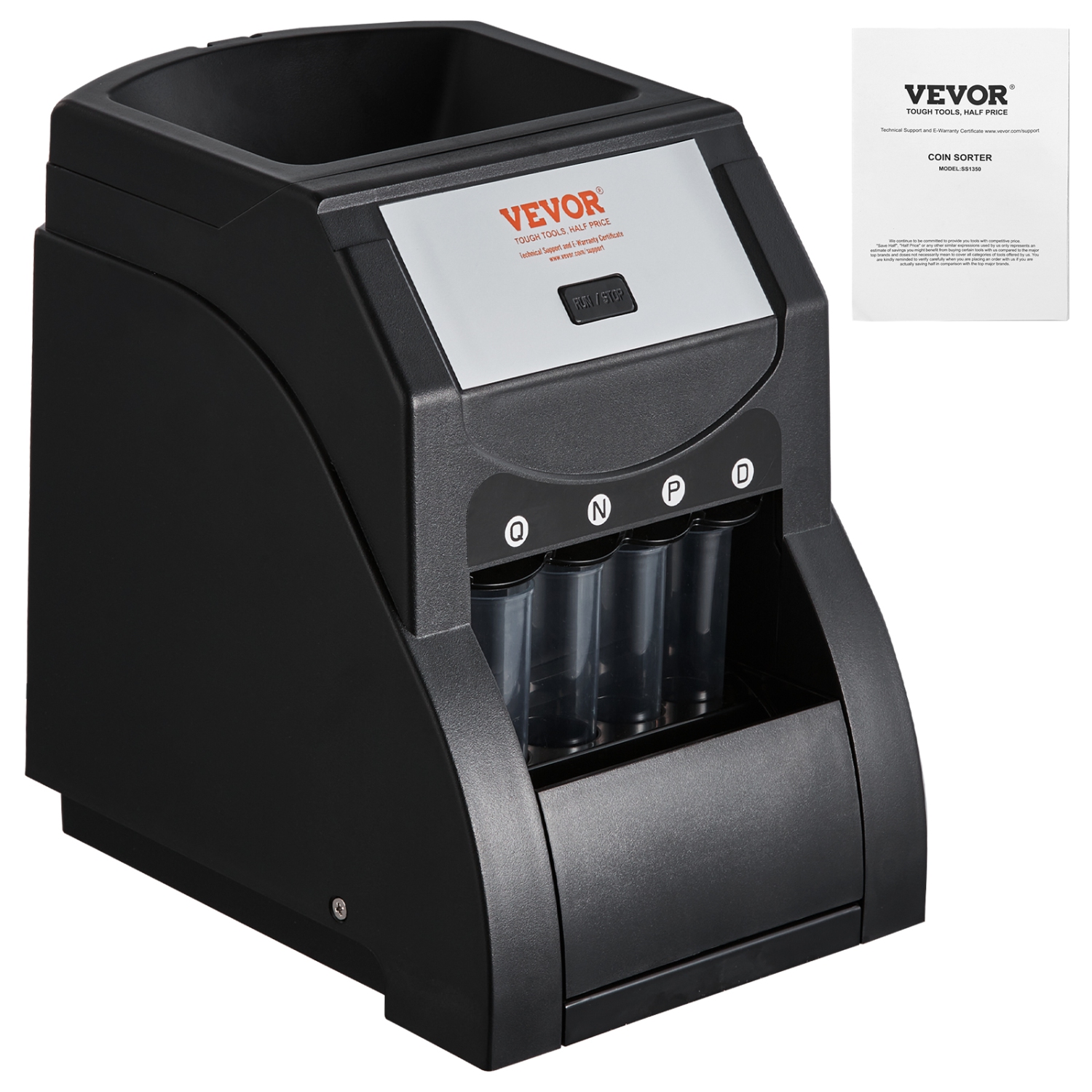 VEVOR USD Coin Sorter Machine for USD Coin 1￠ 5￠ 10￠ 25￠, Sorts up to 230 Coins/min, Coin Sorter and Wrapper Machine Holds 200 Coins Included 4 Coin