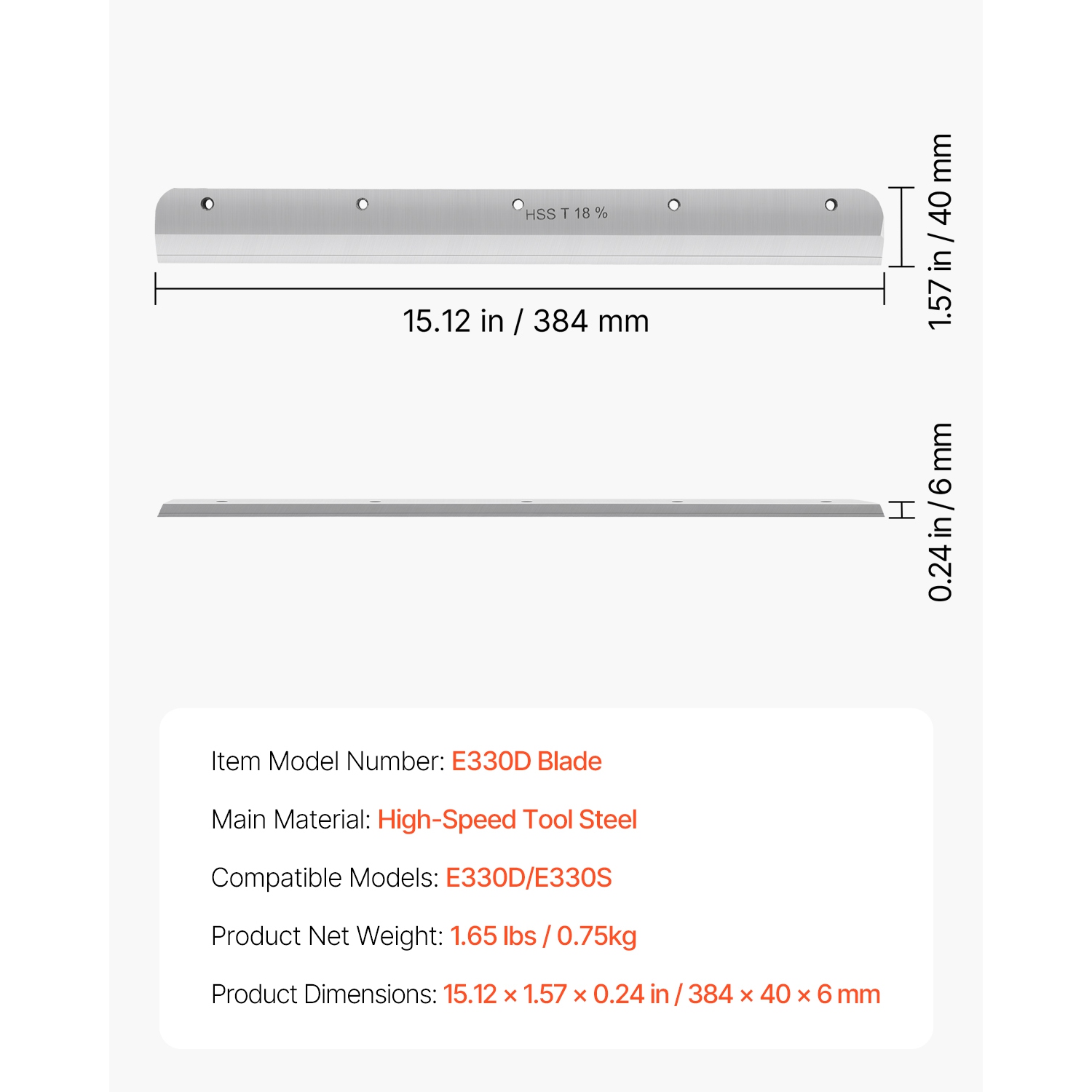 Lame de coupe-papier VEVOR 585 x 44 x 6&nbsp;mm, lame de rechange en acier robuste convenant aux lames de coupe professionnelles E330D/E330S, lame de