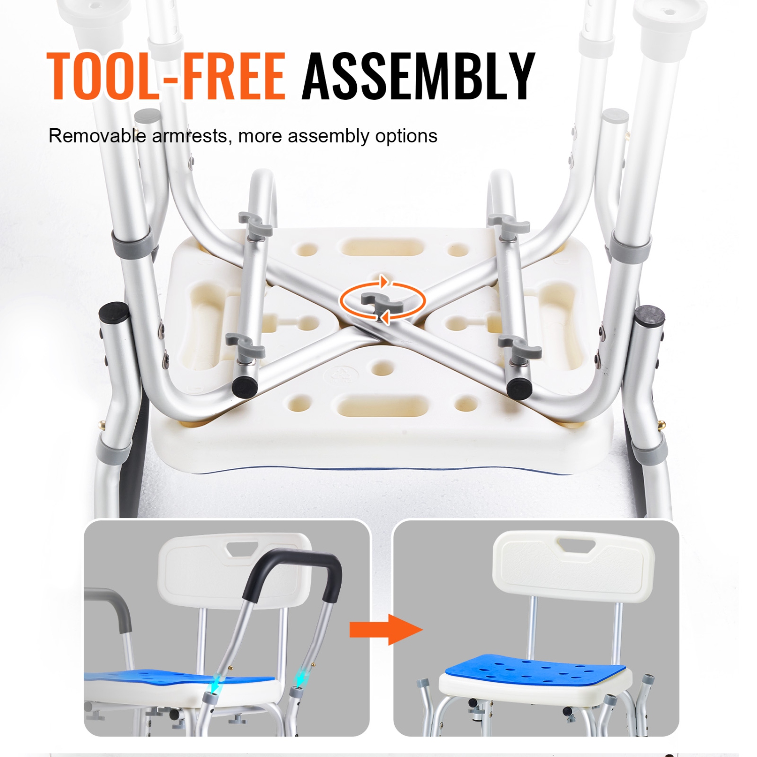 VEVOR 400 lbs Capacity Shower Chair, Shower Seat with Back, Adjustable Height Shower Stool, Shower Chair for Inside Shower Bathtub, Non-slip Bathroom