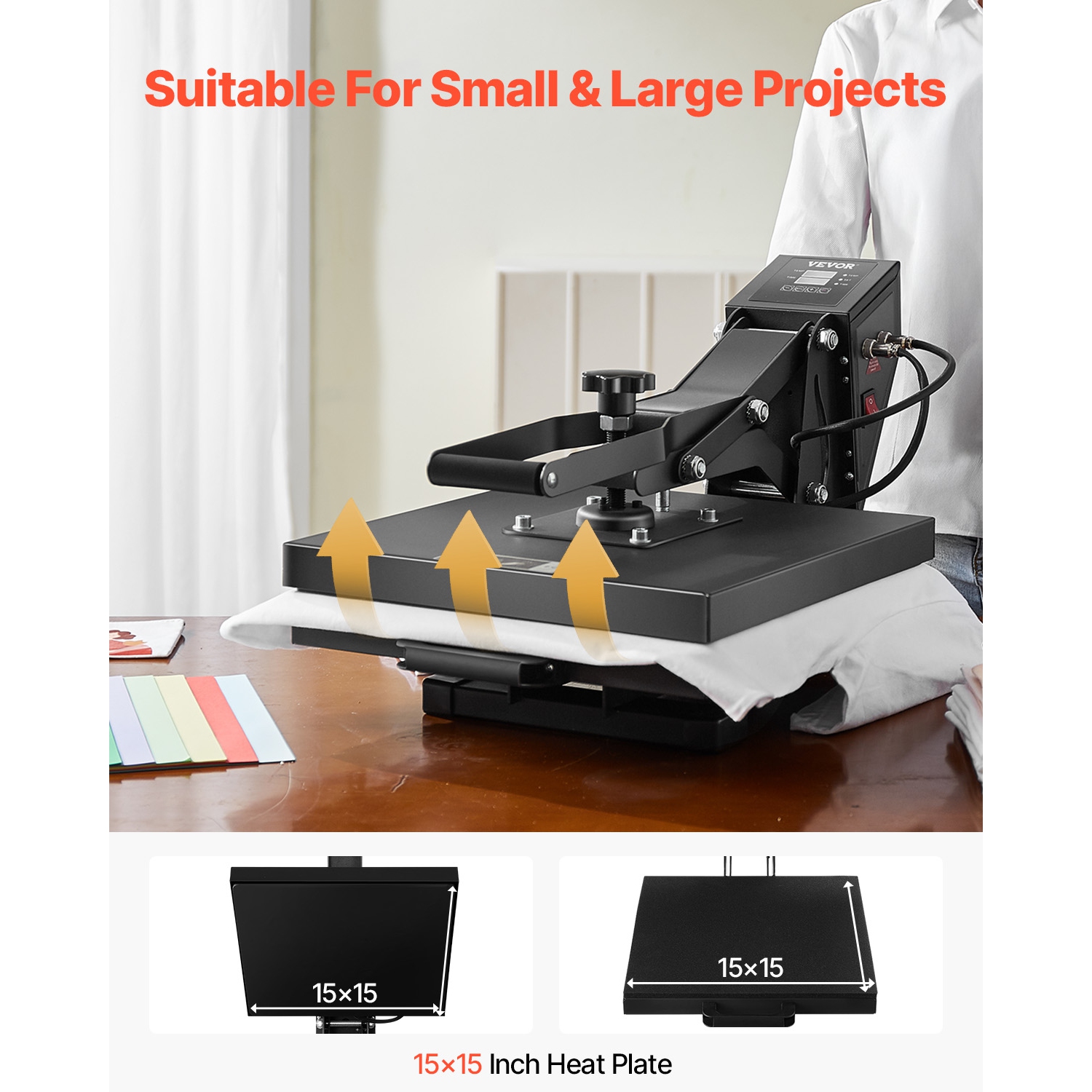 VEVOR 15x15 inch Heat Press,Heat Press Machine for T-shirts,Fast and Even Heating,High Pressure for Digital Industrial-Quality Sublimation Printer
