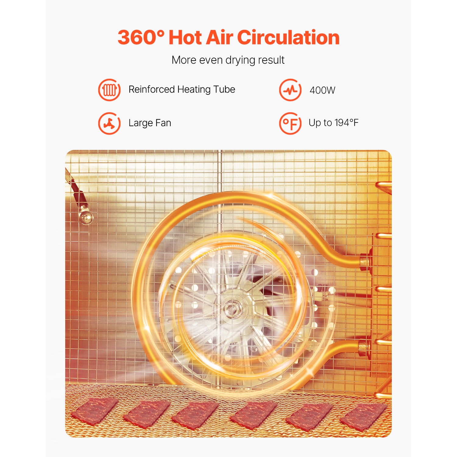 VEVOR 400W Food Dehydrator Machine, 6 Stainless Steel Trays, Electric Food Dryer with Adjustable Temperature & 24-Hour Timer, Freeze Dryer for Jerky,