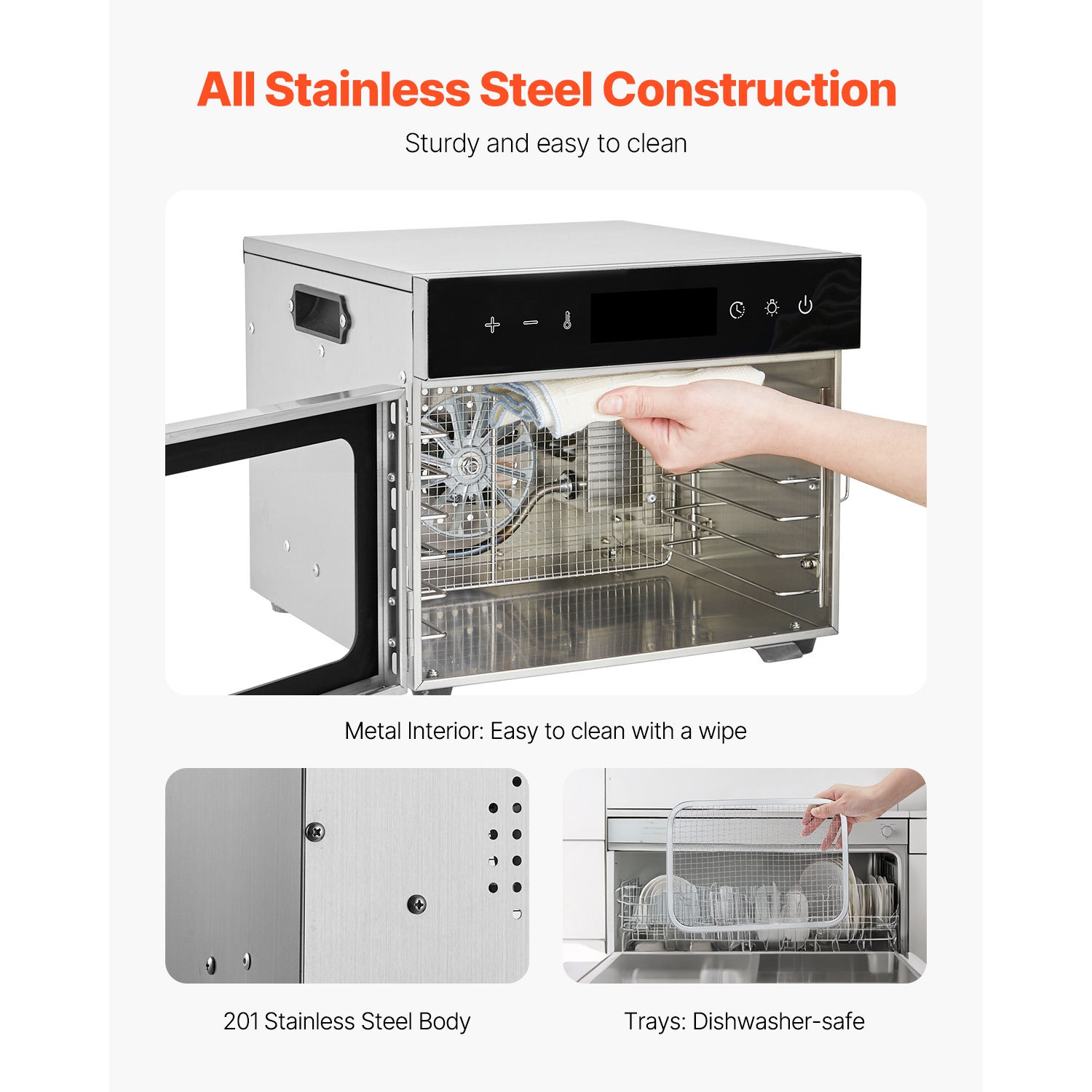 VEVOR 400W Food Dehydrator Machine, 6 Stainless Steel Trays, Electric Food Dryer with Adjustable Temperature & 24-Hour Timer, Freeze Dryer for Jerky,