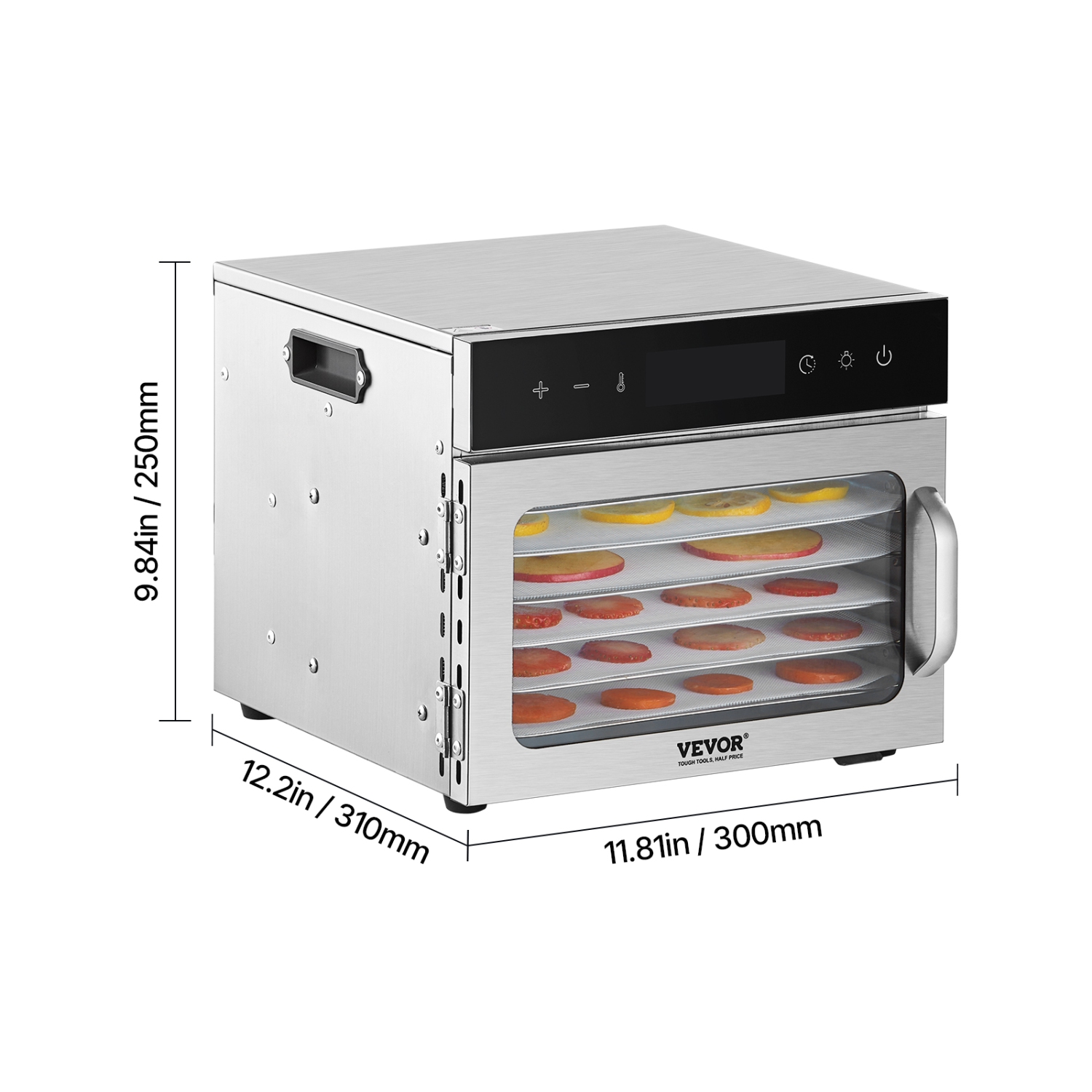 VEVOR 400W Food Dehydrator Machine, 6 Stainless Steel Trays, Electric Food Dryer with Adjustable Temperature & 24-Hour Timer, Freeze Dryer for Jerky,