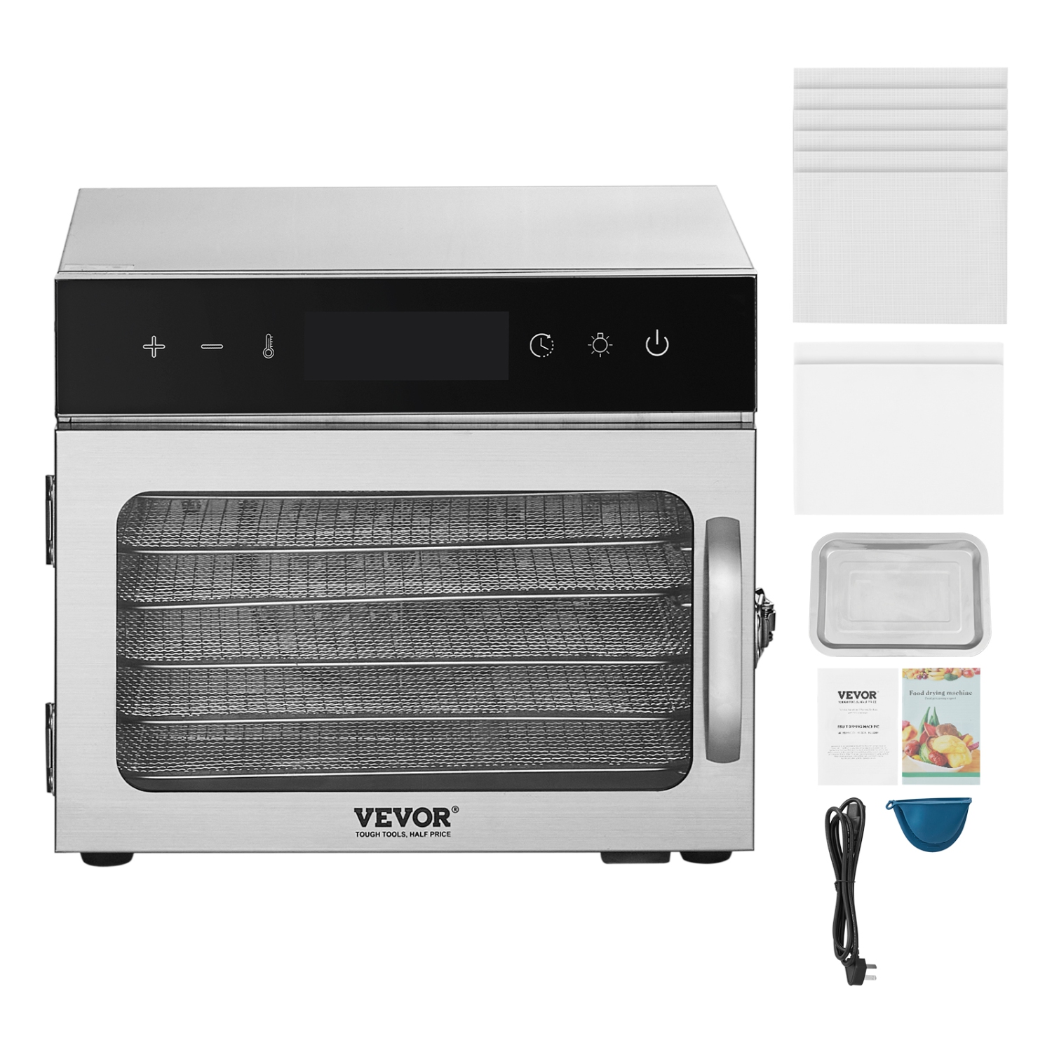 VEVOR 400W Food Dehydrator Machine, 6 Stainless Steel Trays, Electric Food Dryer with Adjustable Temperature & 24-Hour Timer, Freeze Dryer for Jerky,