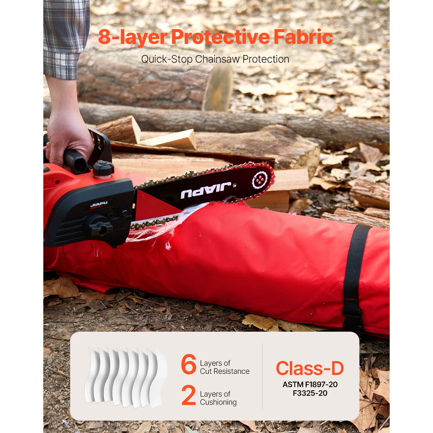 VEVOR 8 Layers Chainsaw Chaps Wrap, Class D, Wrap Style Chainsaw Pants with Adjustable Belt & Gear Pocket, Chain Saw Chaps for Men/Women, Chainsaw