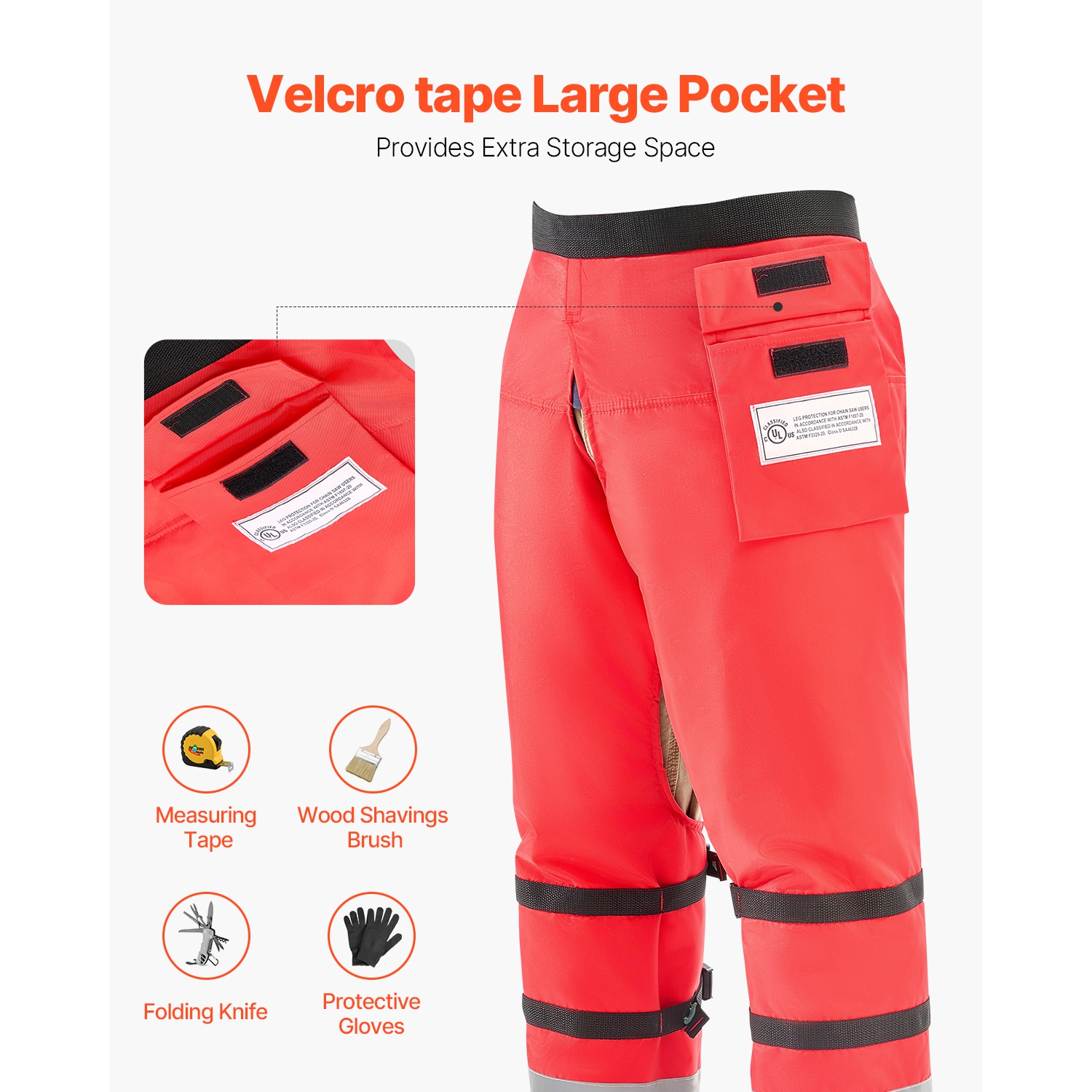 VEVOR 8 Layers Chainsaw Chaps Wrap, Class D, Wrap Style Chainsaw Pants with Adjustable Belt & Gear Pocket, Chain Saw Chaps for Men/Women, Chainsaw