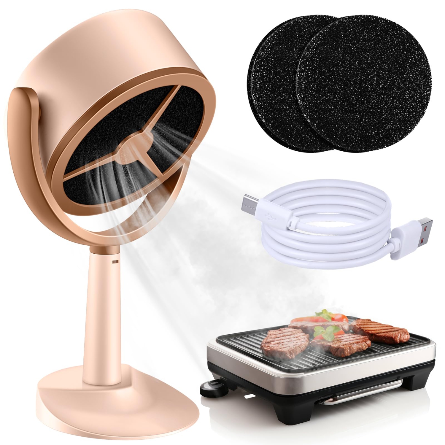 Hotte de cuisine rechargeable, mini hotte de cuisinière portative avec 2 tampons filtrants et conception à faible bruit pour la cuisine, le barbecue,