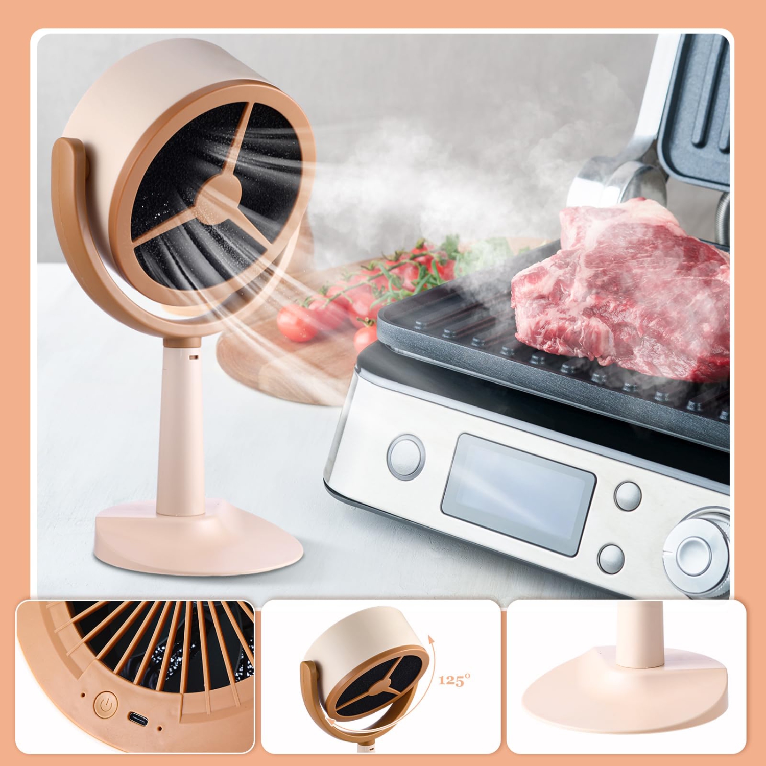 Hotte de cuisine rechargeable, mini hotte de cuisinière portative avec 2 tampons filtrants et conception à faible bruit pour la cuisine, le barbecue,