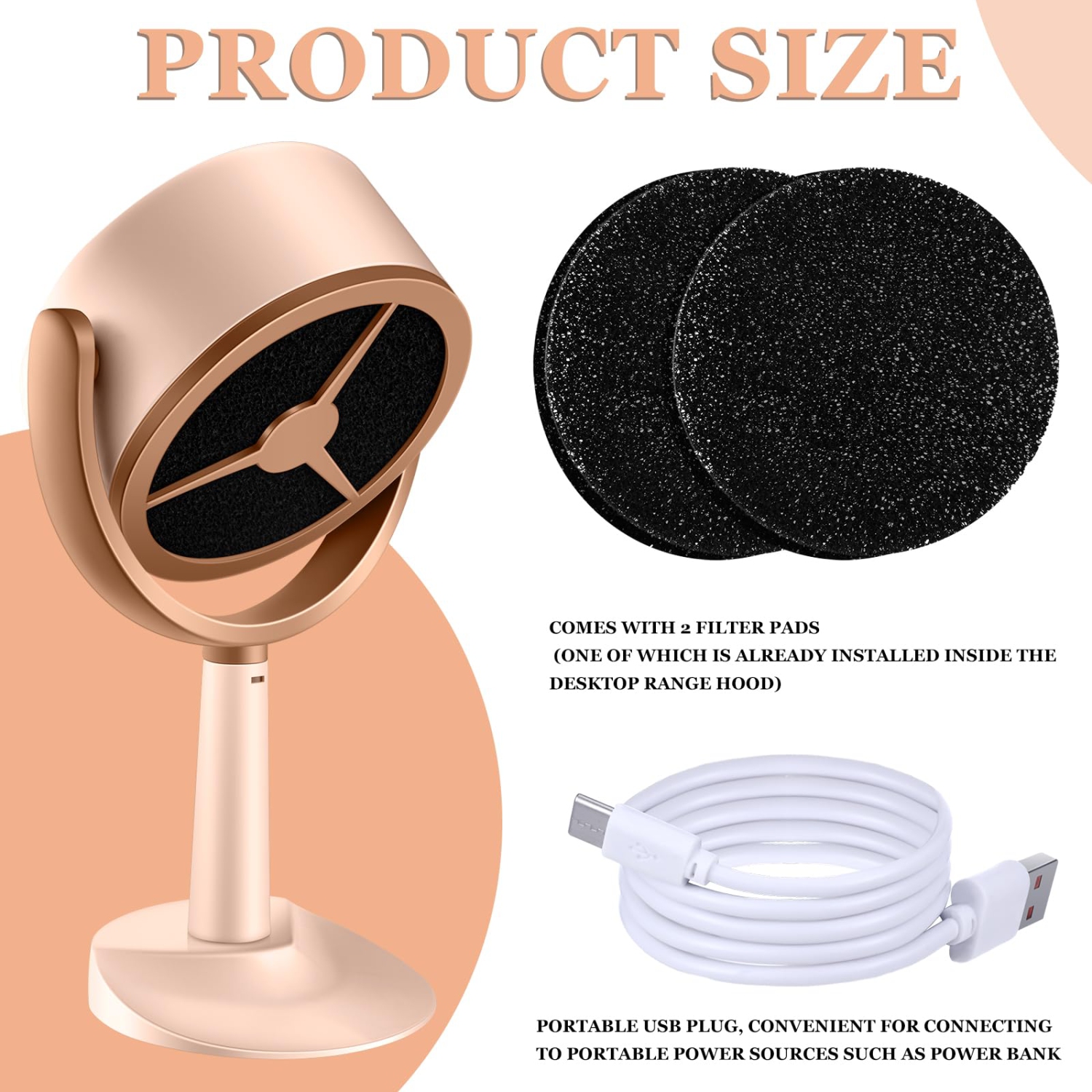 Hotte de cuisine rechargeable, mini hotte de cuisinière portative avec 2 tampons filtrants et conception à faible bruit pour la cuisine, le barbecue,