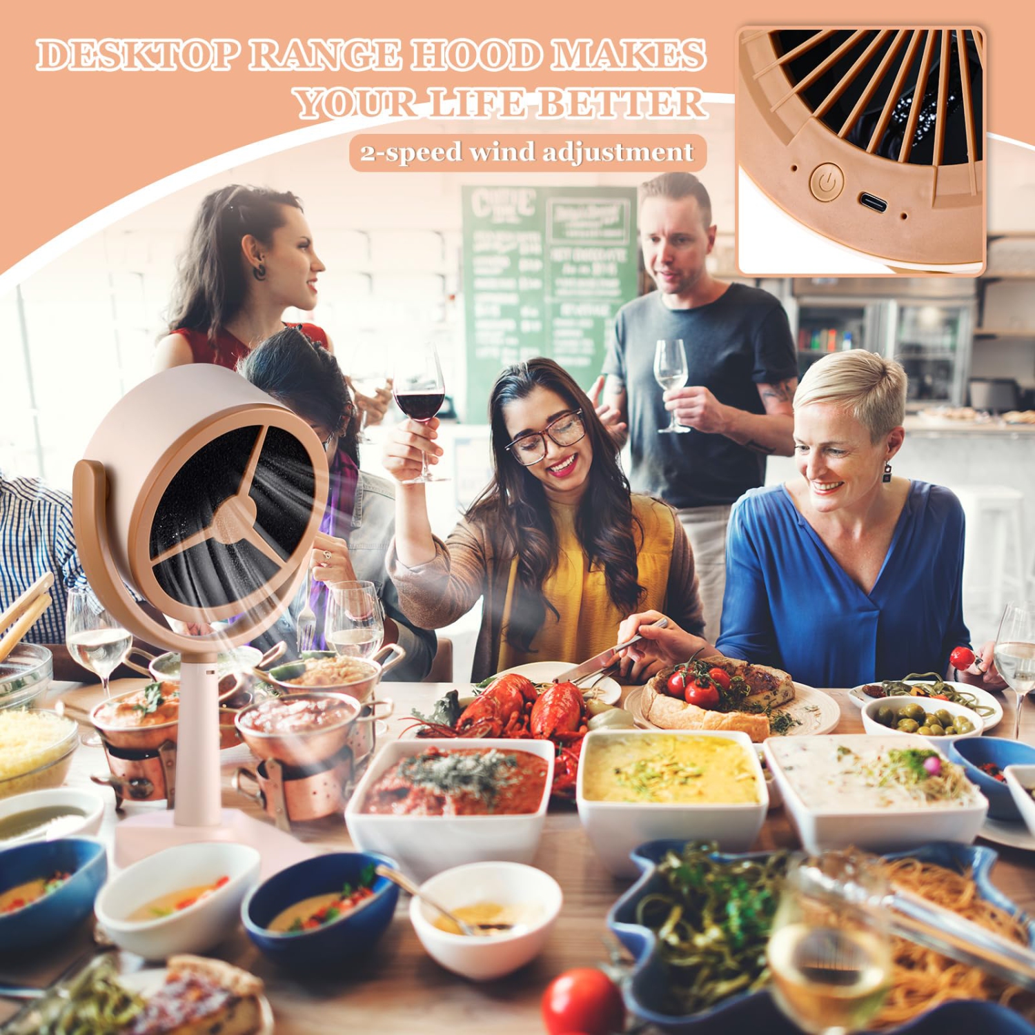 Hotte de cuisine rechargeable, mini hotte de cuisinière portative avec 2 tampons filtrants et conception à faible bruit pour la cuisine, le barbecue,