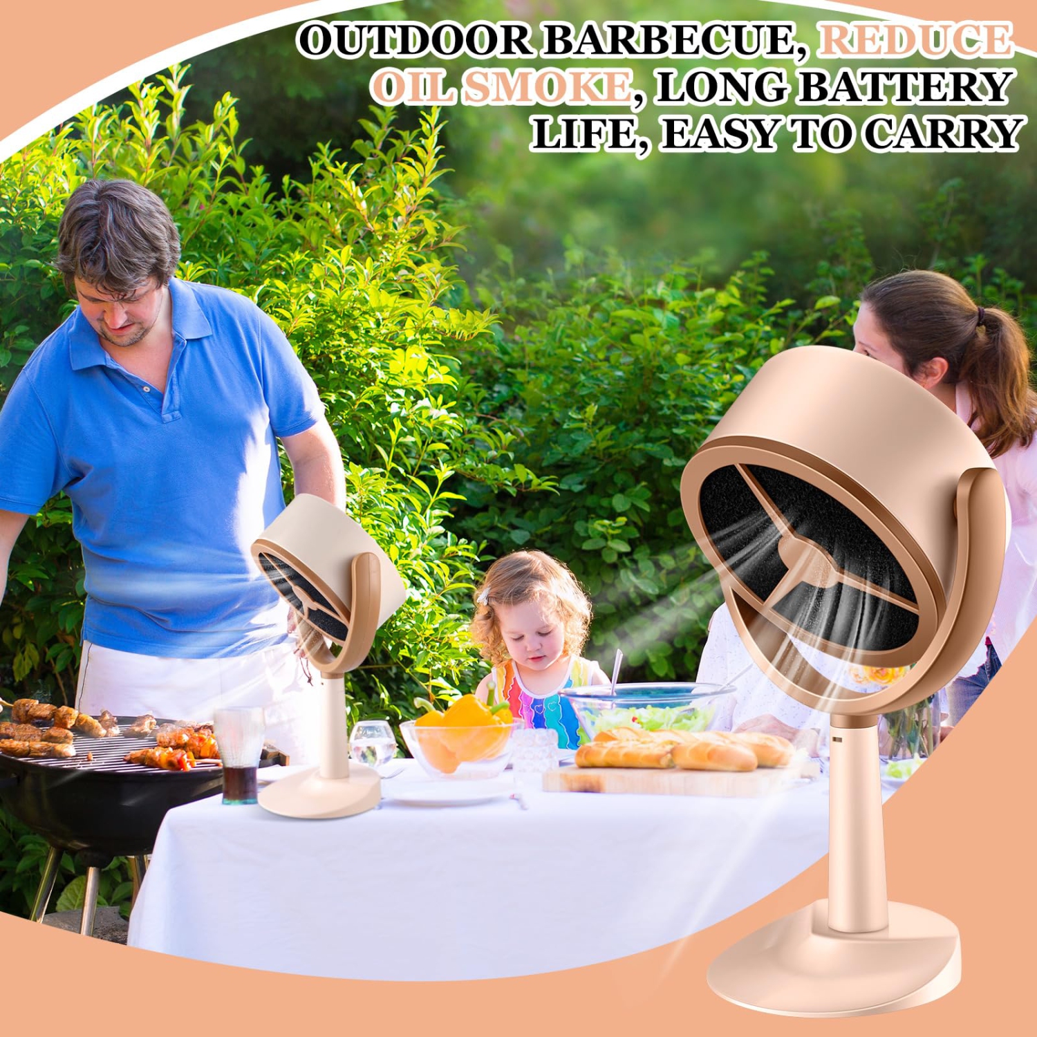 Hotte de cuisine rechargeable, mini hotte de cuisinière portative avec 2 tampons filtrants et conception à faible bruit pour la cuisine, le barbecue,