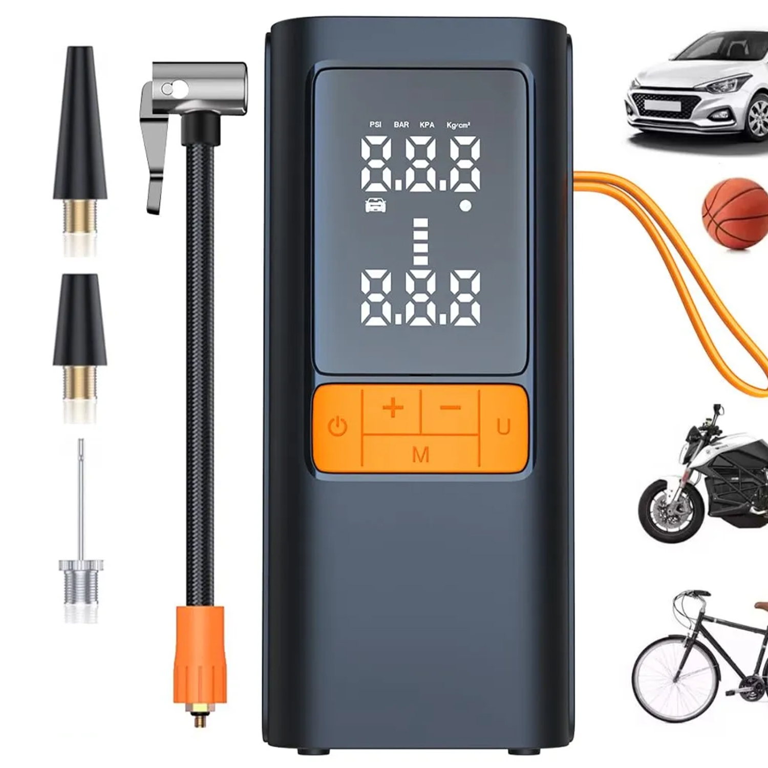 Electric Vehicle Air Pump, Portable Air Compressor with Digital Pressure Gauge for Car and Motorcycle Tires