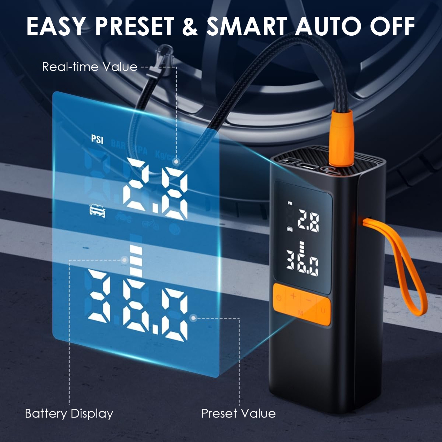 Pompe à air électrique, compresseur d'air portatif avec manomètre numérique pour pneus de voiture et de moto