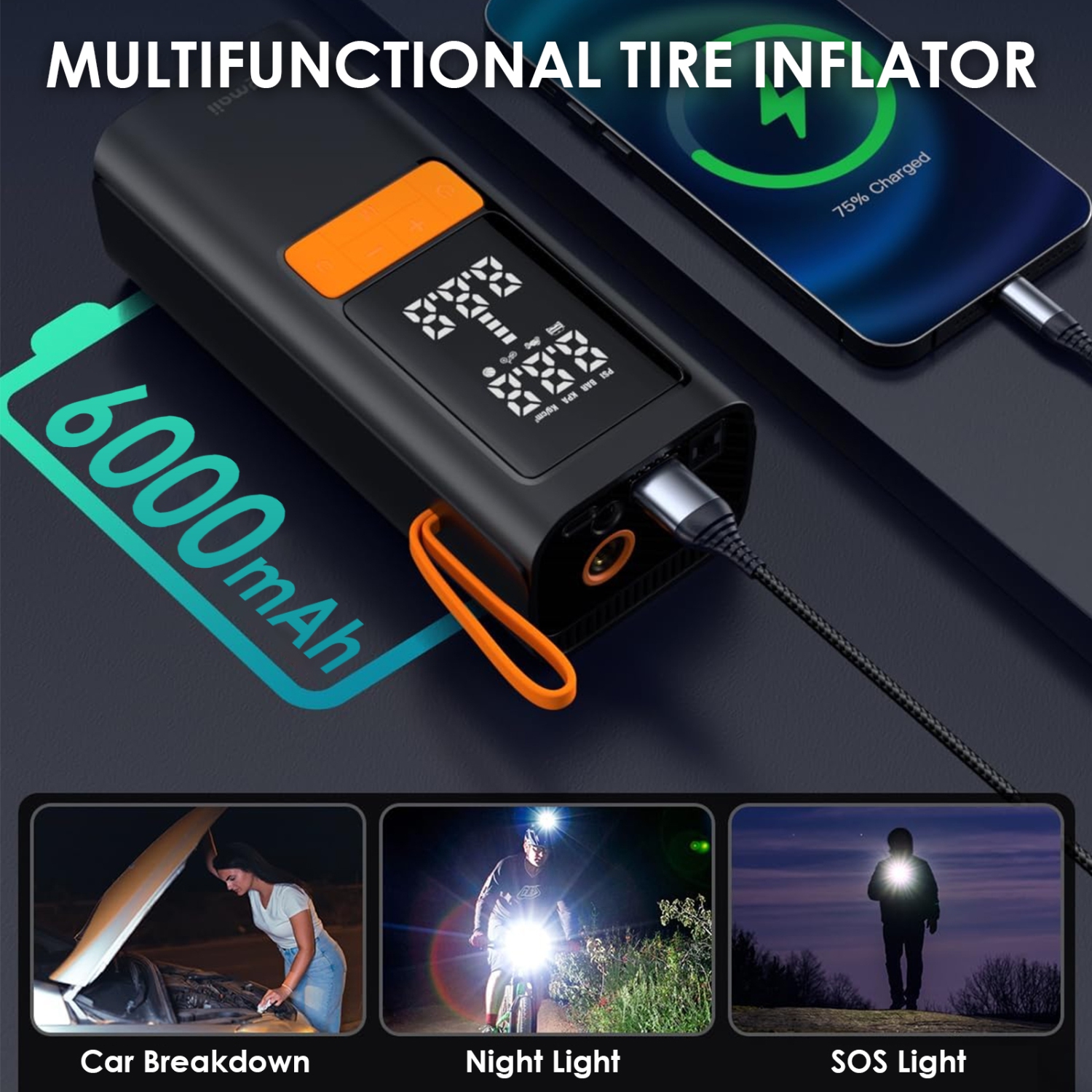 Pompe à air électrique, compresseur d'air portatif avec manomètre numérique pour pneus de voiture et de moto