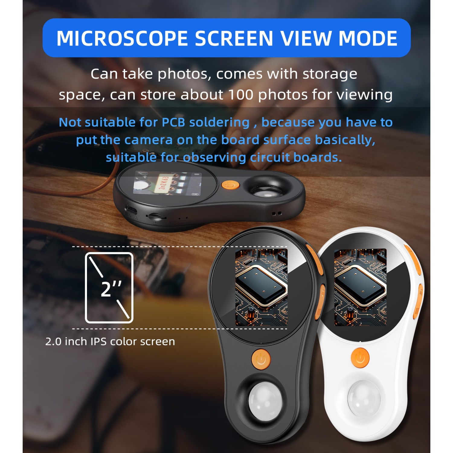 Microscope numérique portatif portatif, microscope électronique 2&nbsp;Mpx rechargeable par USB avec grossissement 500x, compatible avec Windows et