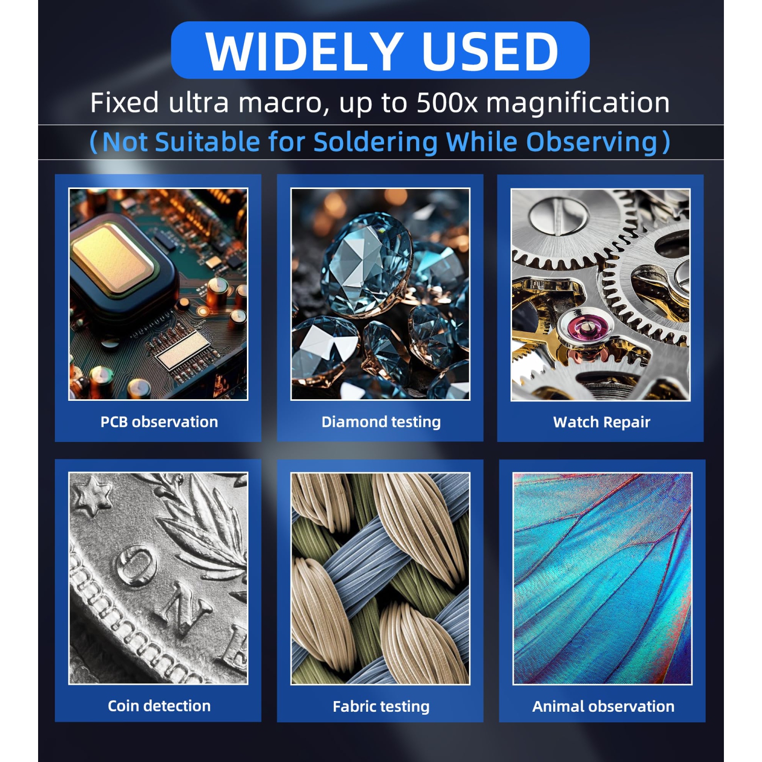 Microscope numérique portatif portatif, microscope électronique 2&nbsp;Mpx rechargeable par USB avec grossissement 500x, compatible avec Windows et