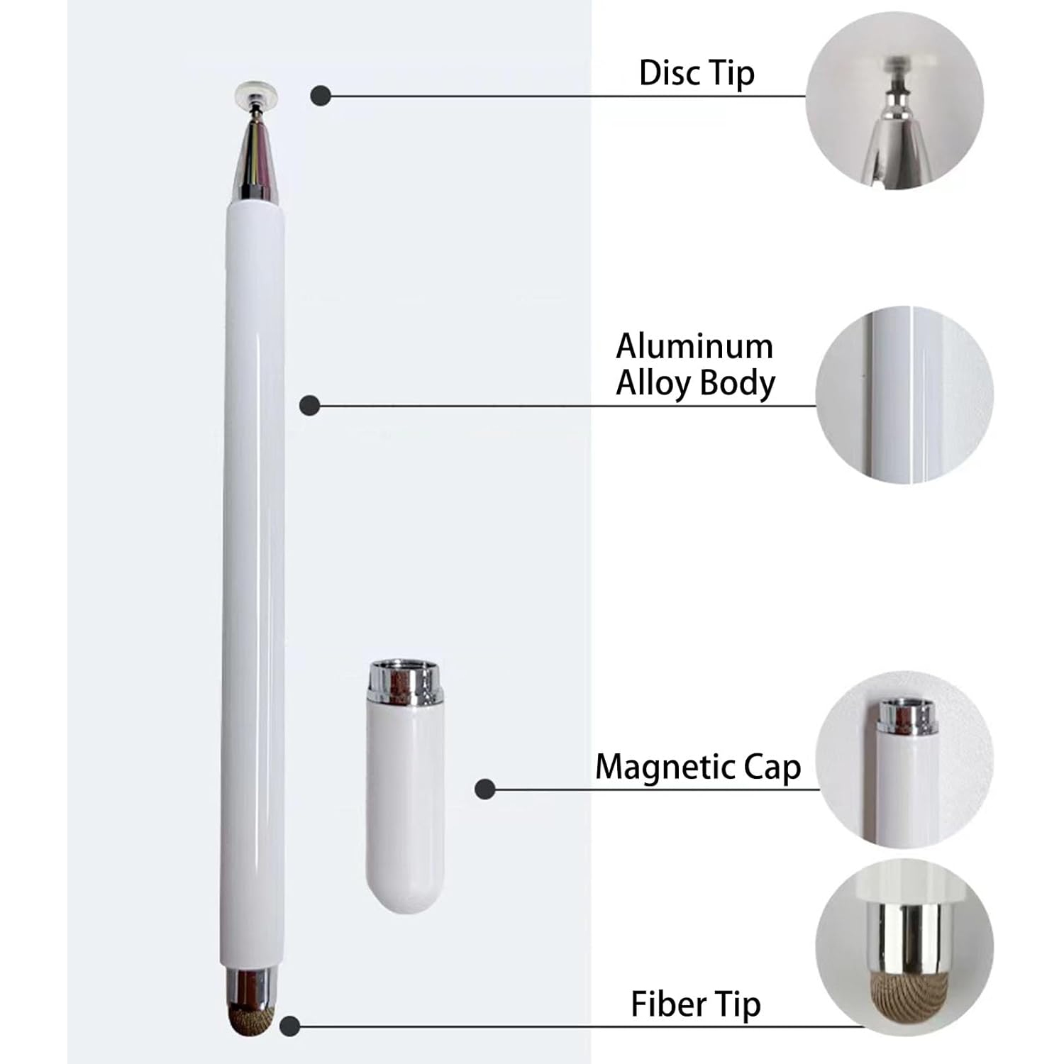 Touch Screen Stylus, 2-in-1 Magnetic and Fiber Tip Stylus for iPad with Magnetic Cover, Compatible with All Touch Screens - Black
