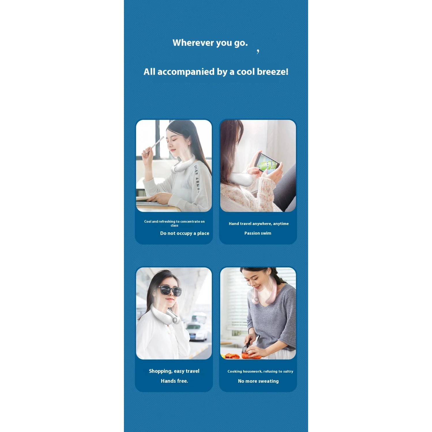 Ventilateur de cou universel pliable, portatif et silencieux, climatiseur sans pales pour le cou, petit refroidisseur sport