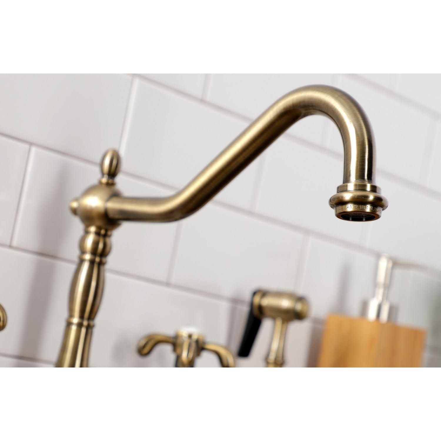 KINGSTON Brass KB1798TXBS French Country Widespread Kitchen Faucet with Brass Sprayer, Satin Nickel, 8-1/4"
