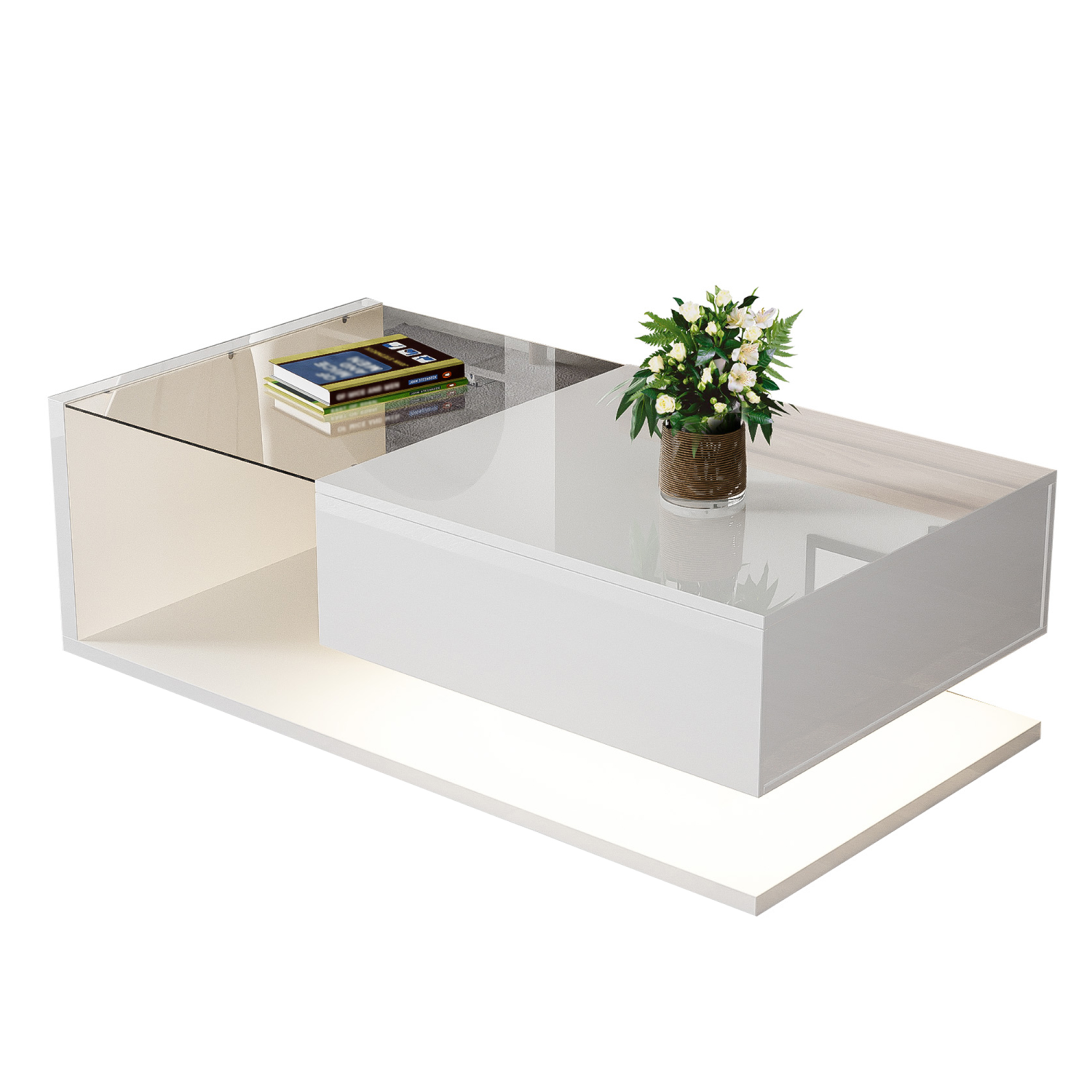 Homy Casa Coffee Table with Storage Cube and LED Light