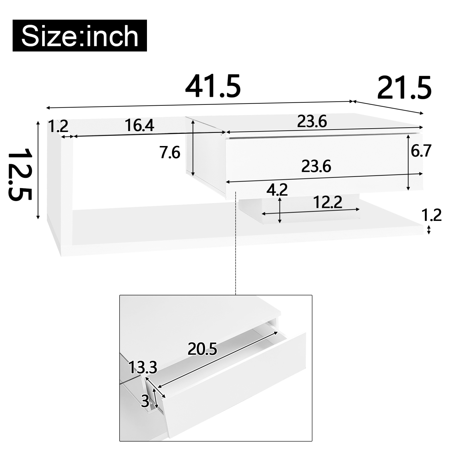 Homy Casa Coffee Table with Storage Cube and LED Light