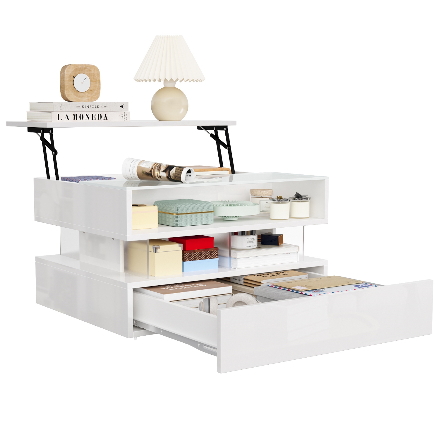 Tables de salon Homy Casa, table basse avec lampe LED, blanc