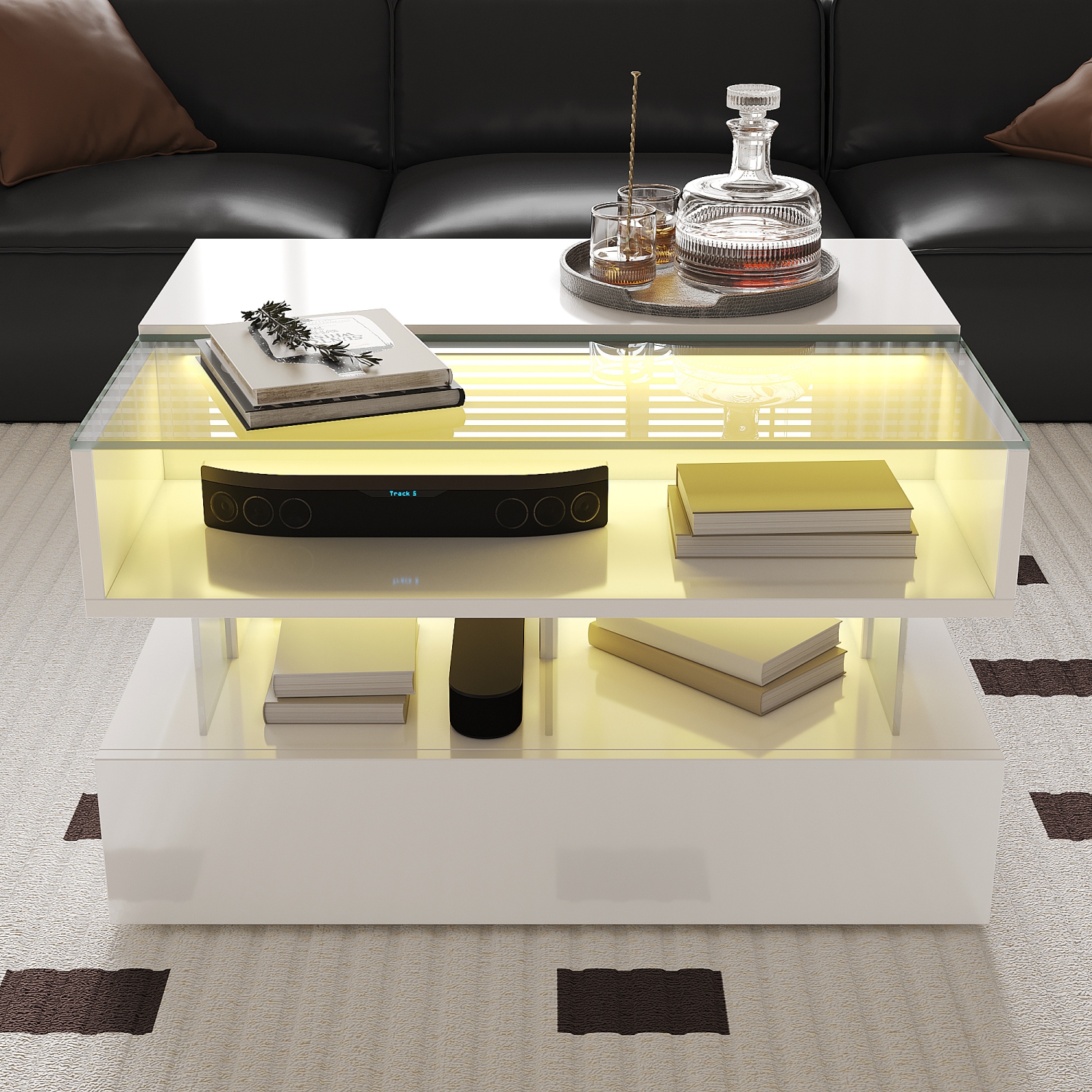Tables de salon Homy Casa, table basse avec lampe LED, blanc