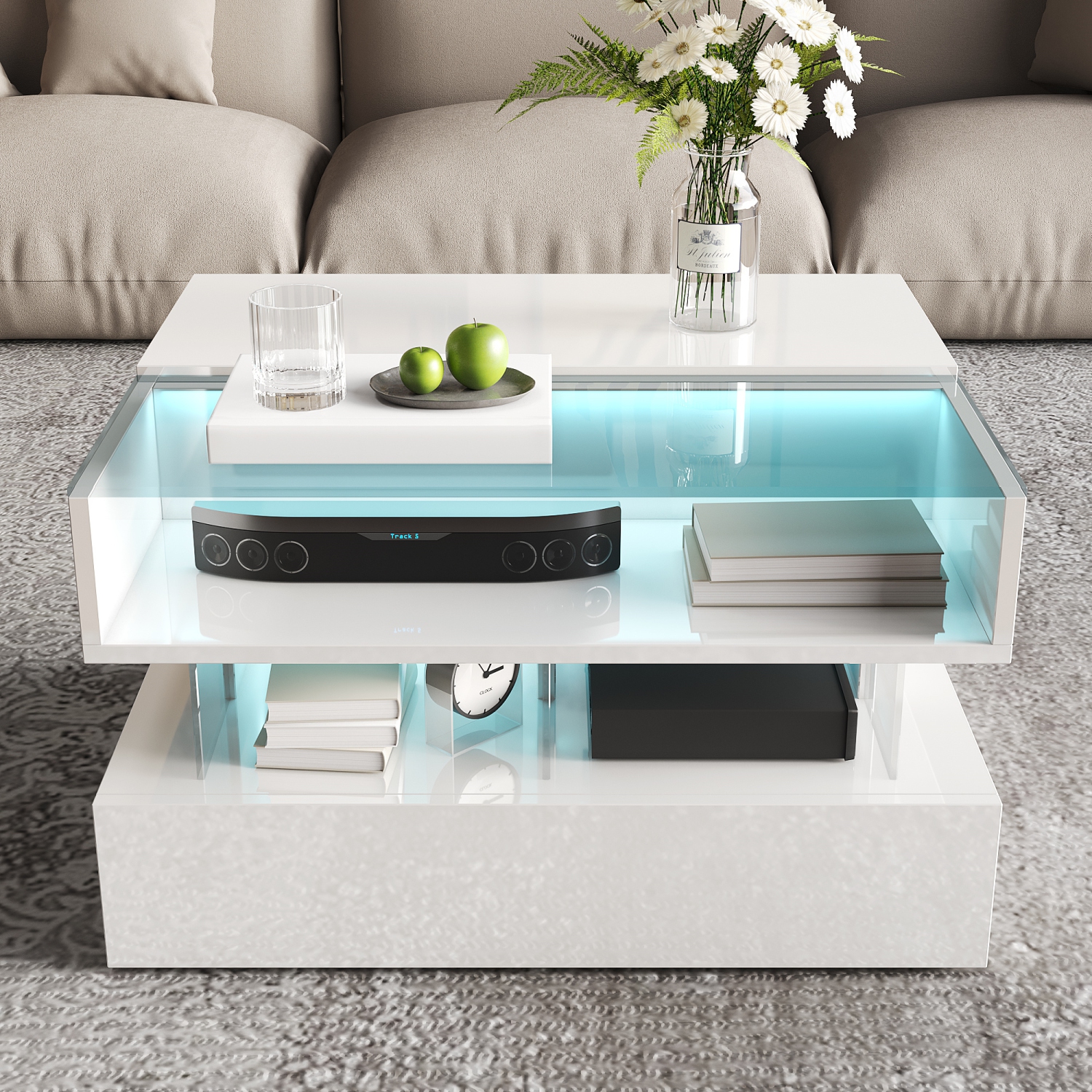 Tables de salon Homy Casa, table basse avec lampe LED, blanc