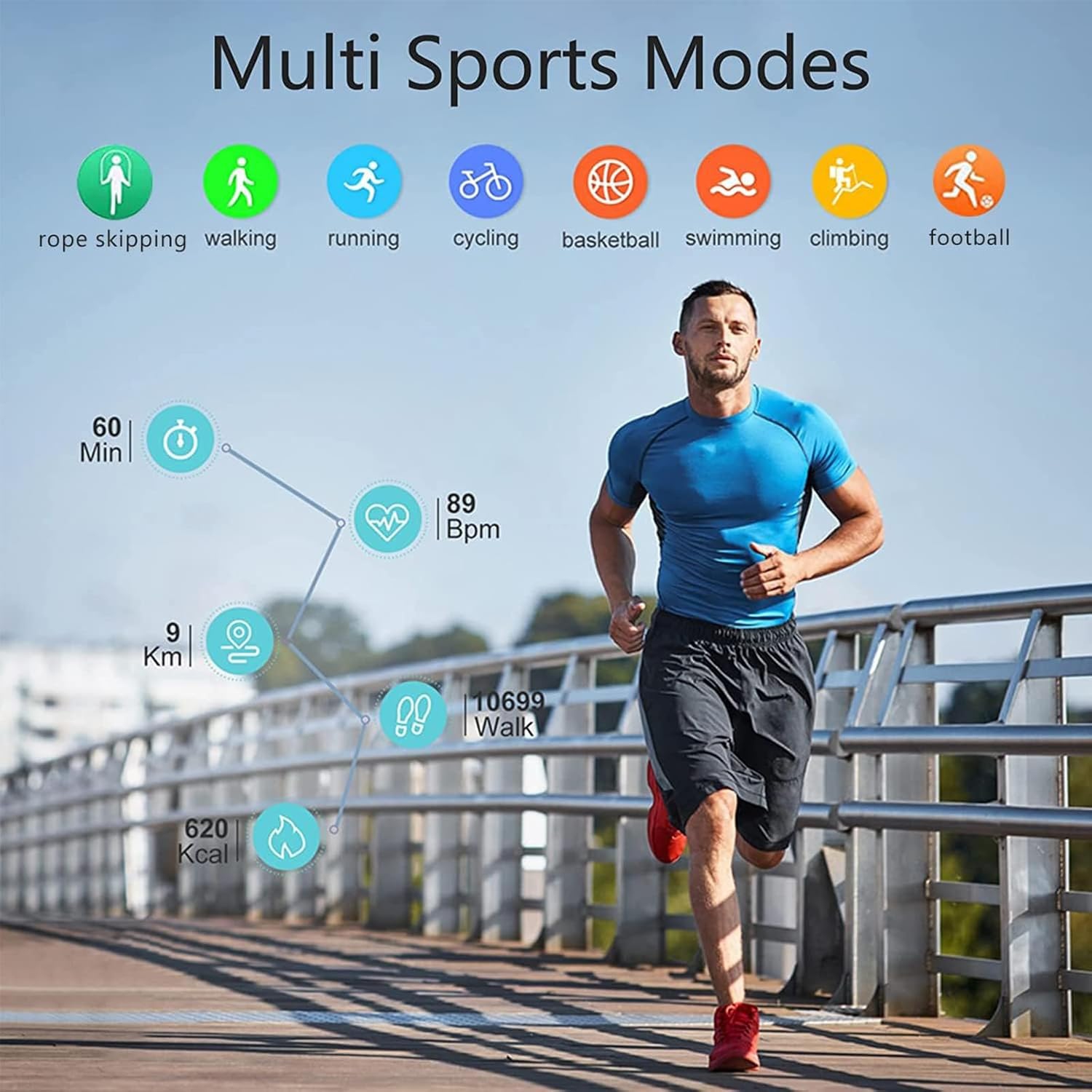 1.28-inch smartwatch for men and women, ultra-thin design, fitness tracker, health monitoring, compatible with Android iOS - blue