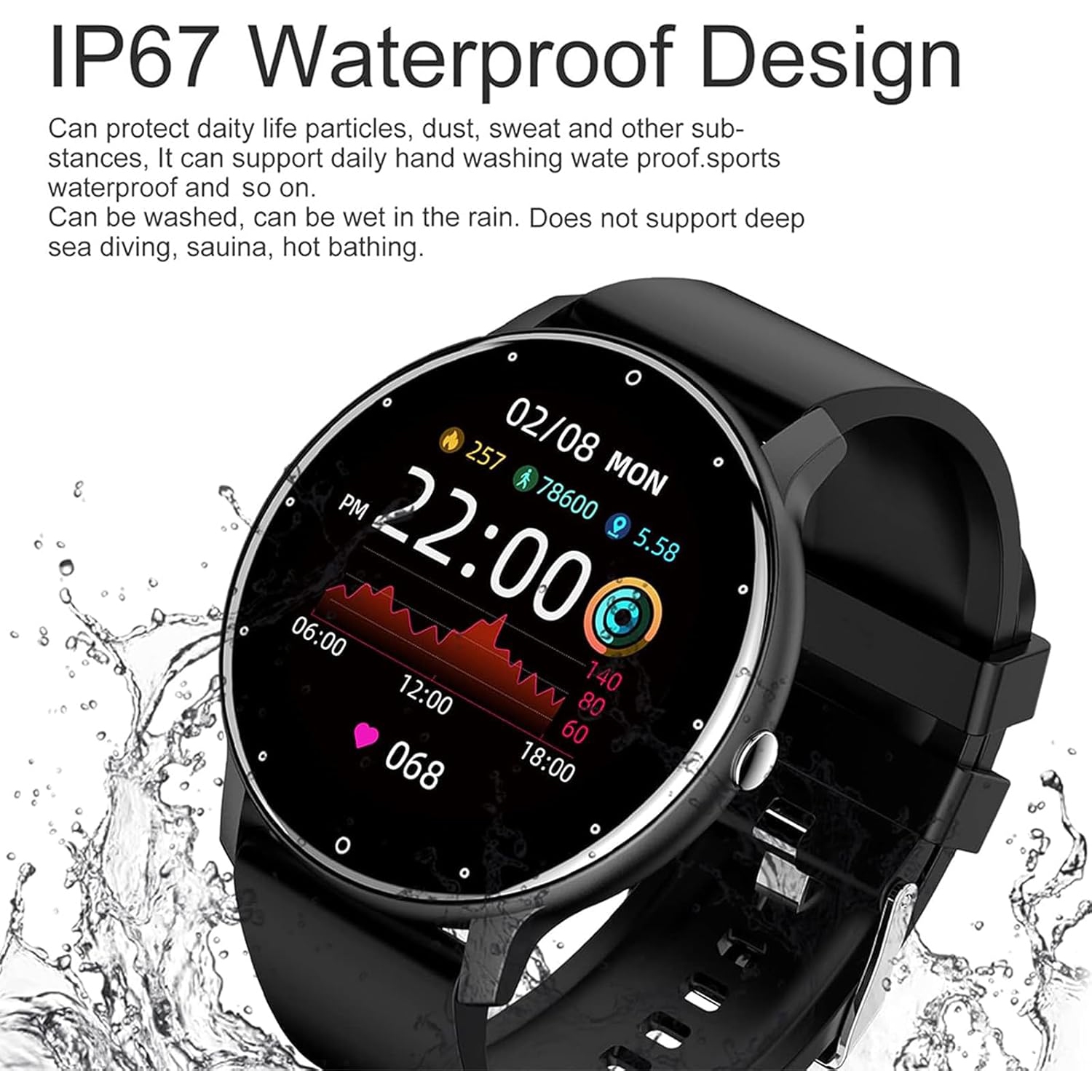 1.28-inch smartwatch for men and women, ultra-thin design, fitness tracker, health monitoring, compatible with Android iOS - blue